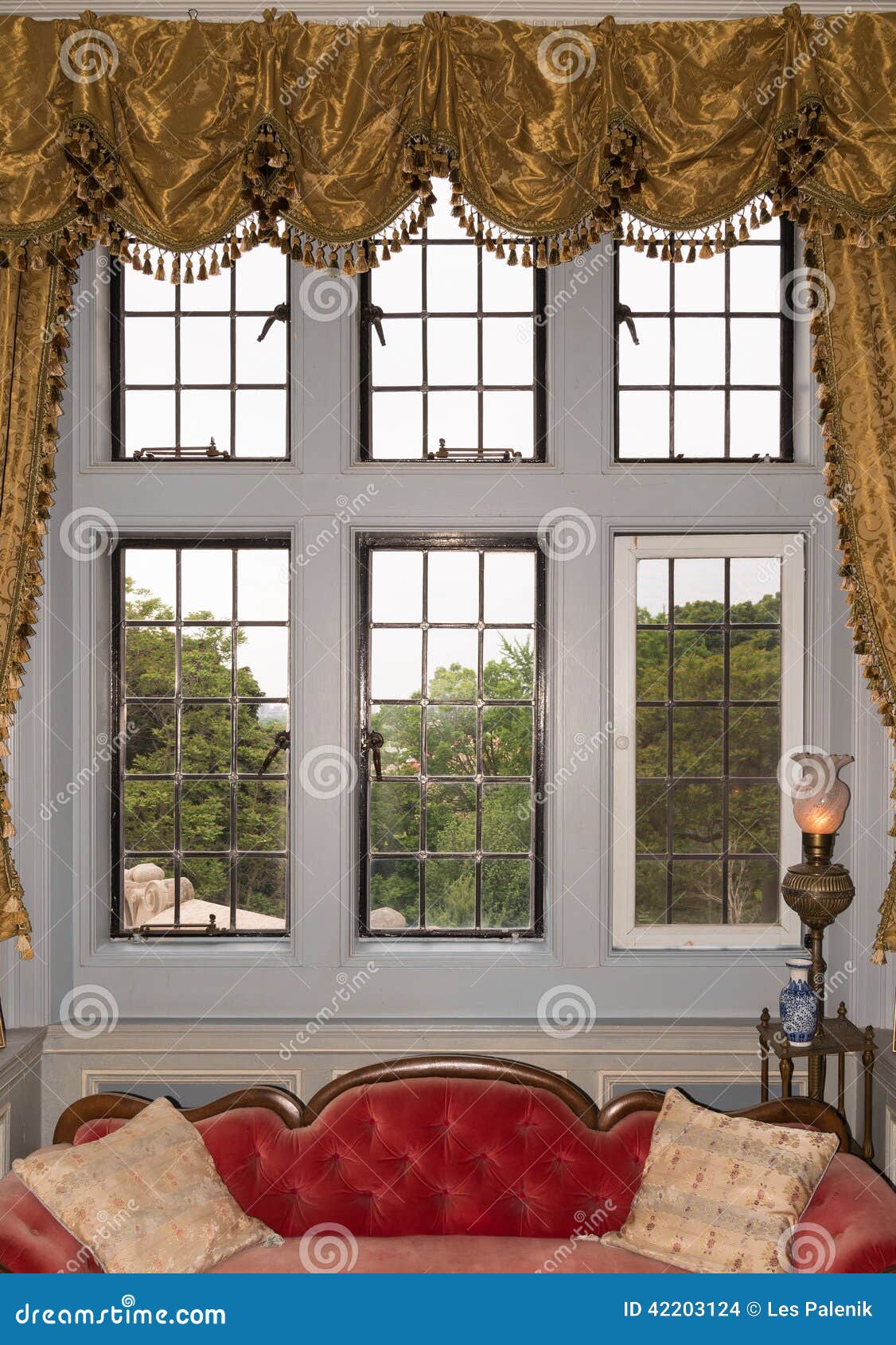 Oldfashioned Window with Drapes Stock Photo Image of pillows