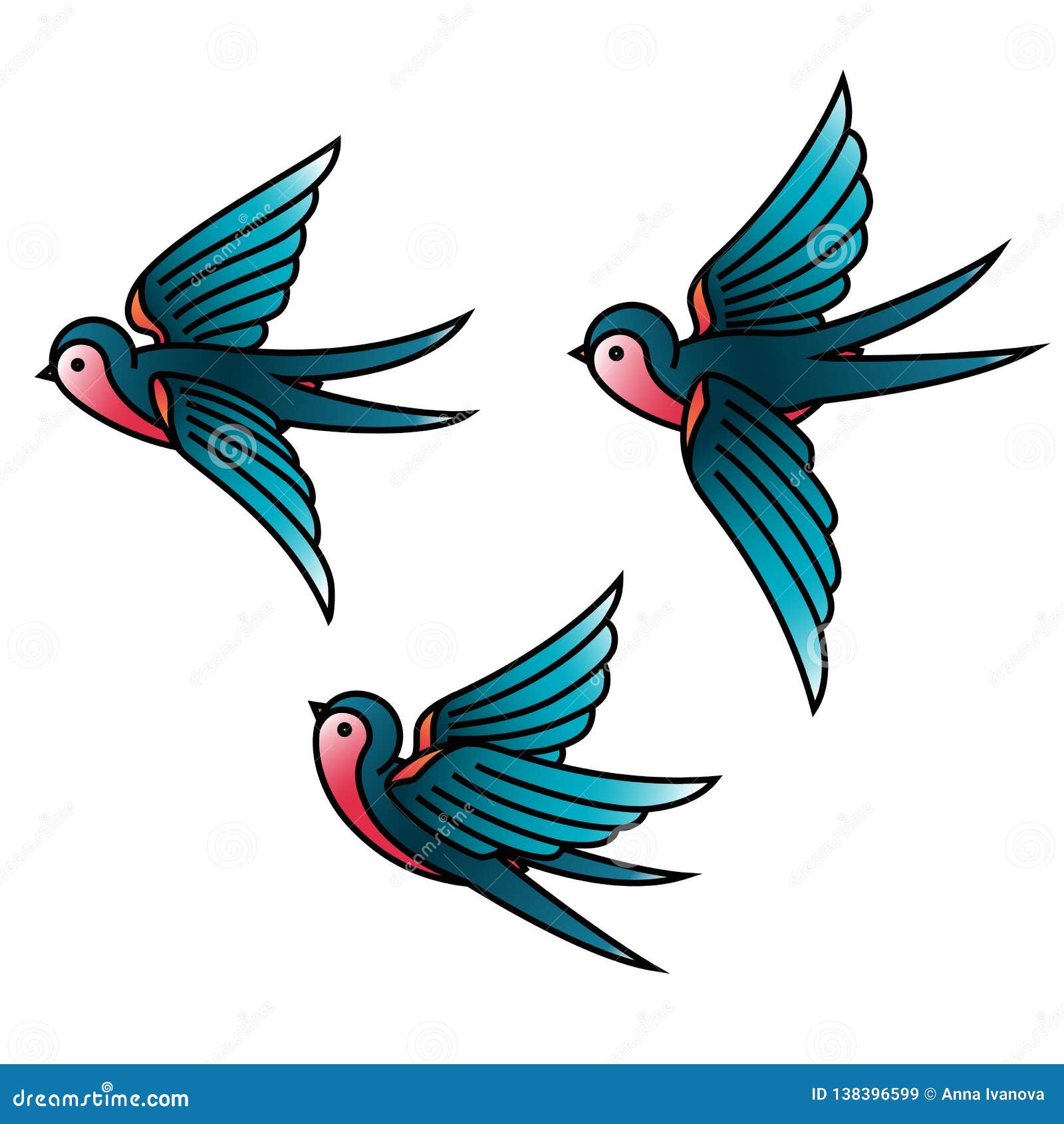 How to Draw a Group of Swallows in a Retro Tattoo Style