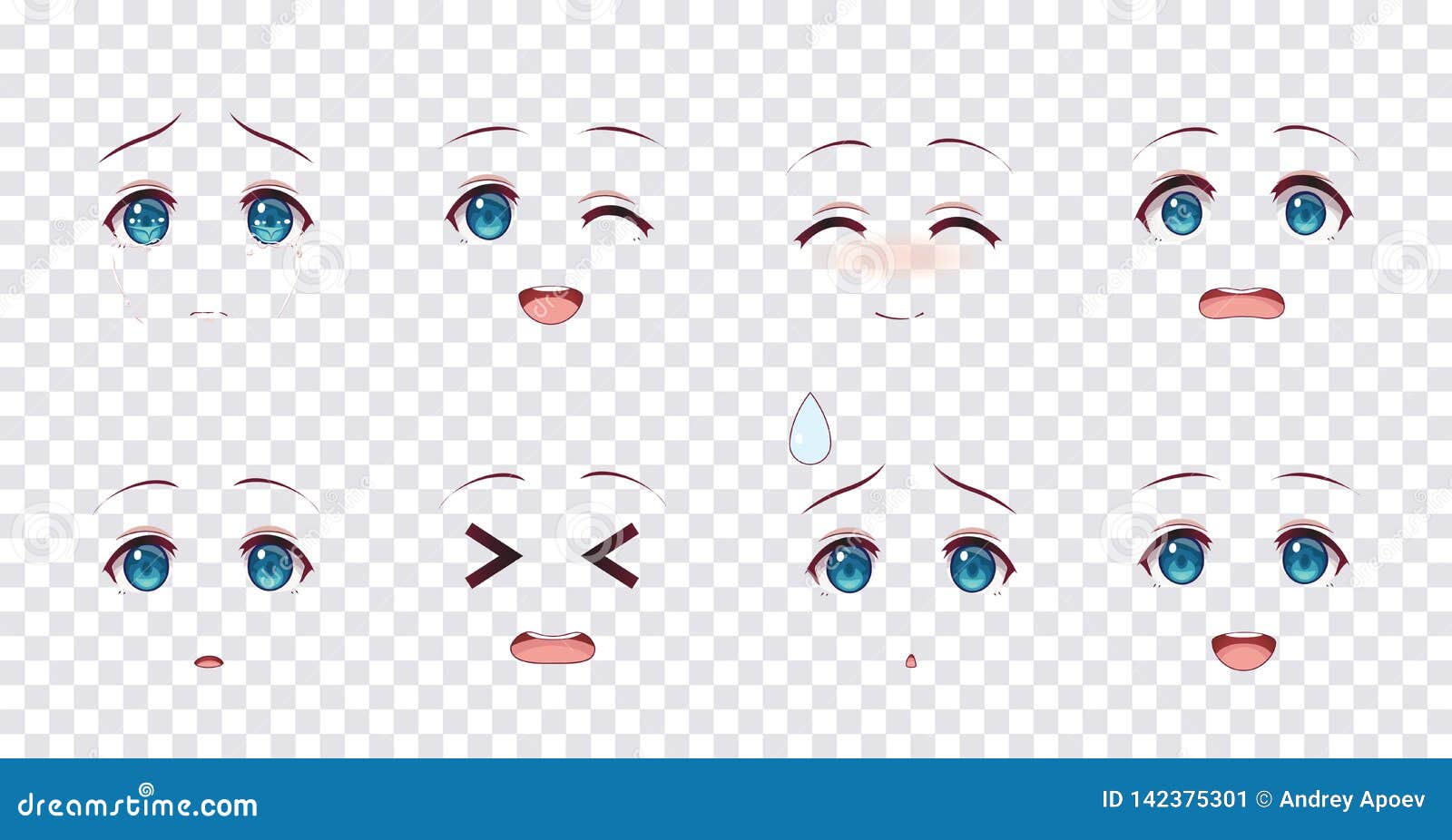 Conjunto de olhos de anime estilo mangá japonês ilustração vetorial  desenhada à mão