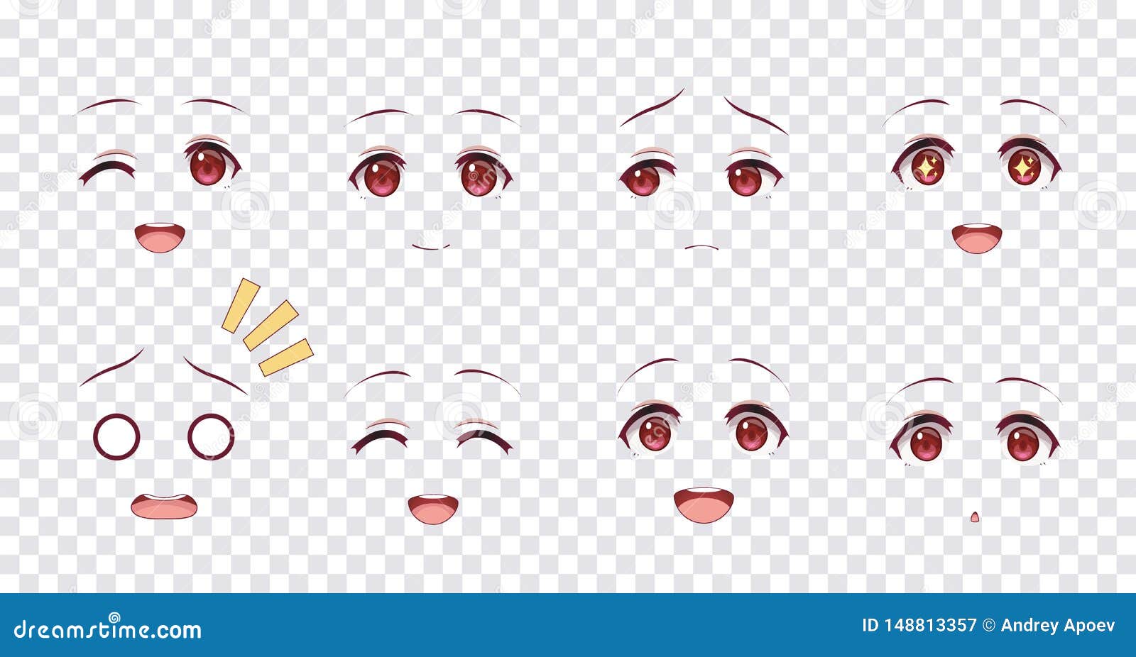 Olhos Azuis Das Emo??es De Meninas Do Manga Do Anime Ilustração do Vetor -  Ilustração de emoticon, feliz: 148813357