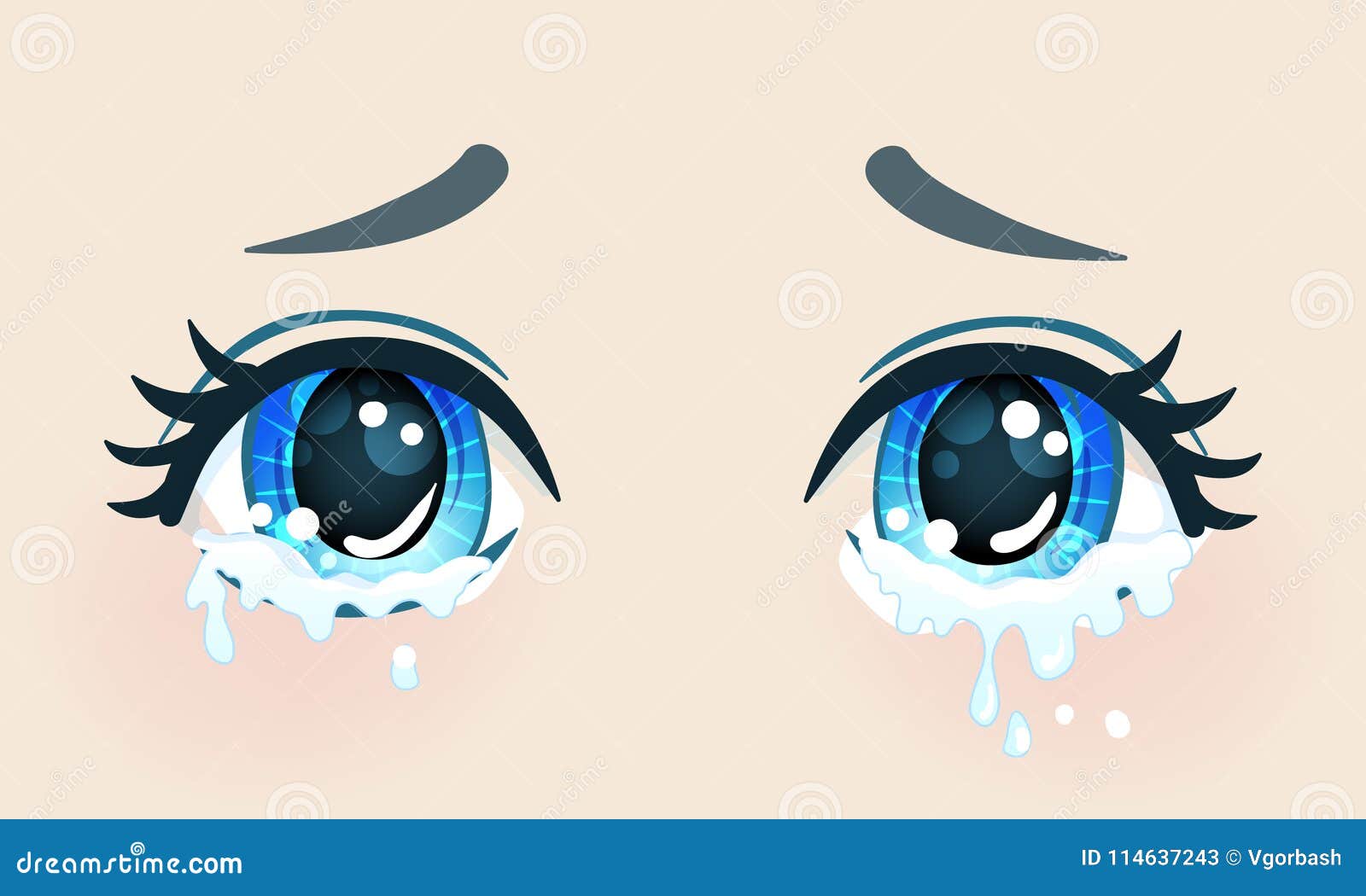 Rosto De Anime Triste. Estilo Manga Grandes Olhos Azuis Ilustração do Vetor  - Ilustração de fofofo, grito: 178755834