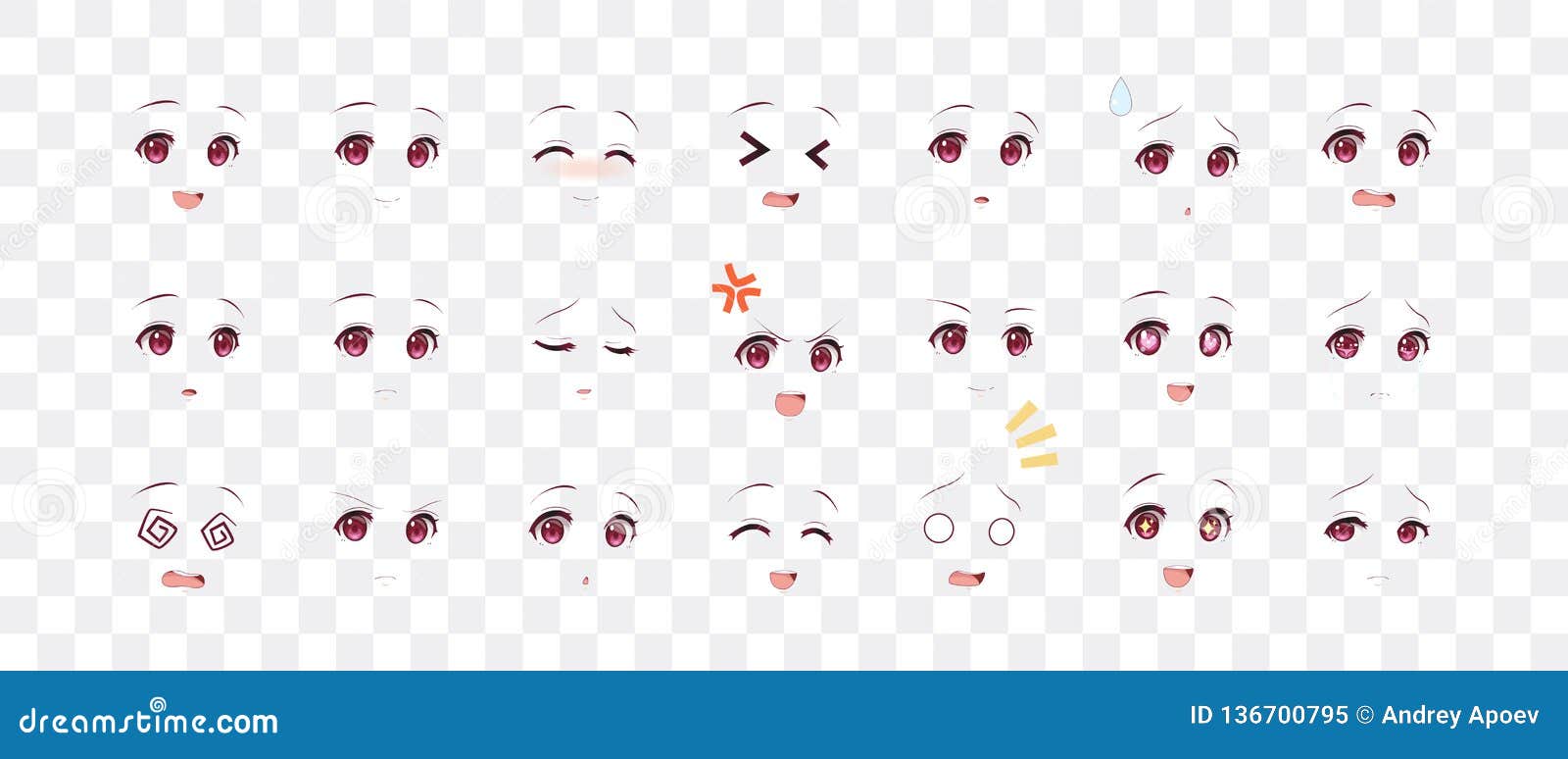 Olhos Azuis Das Emo??es De Meninas Do Manga Do Anime Ilustração do Vetor -  Ilustração de emoticon, feliz: 148813357