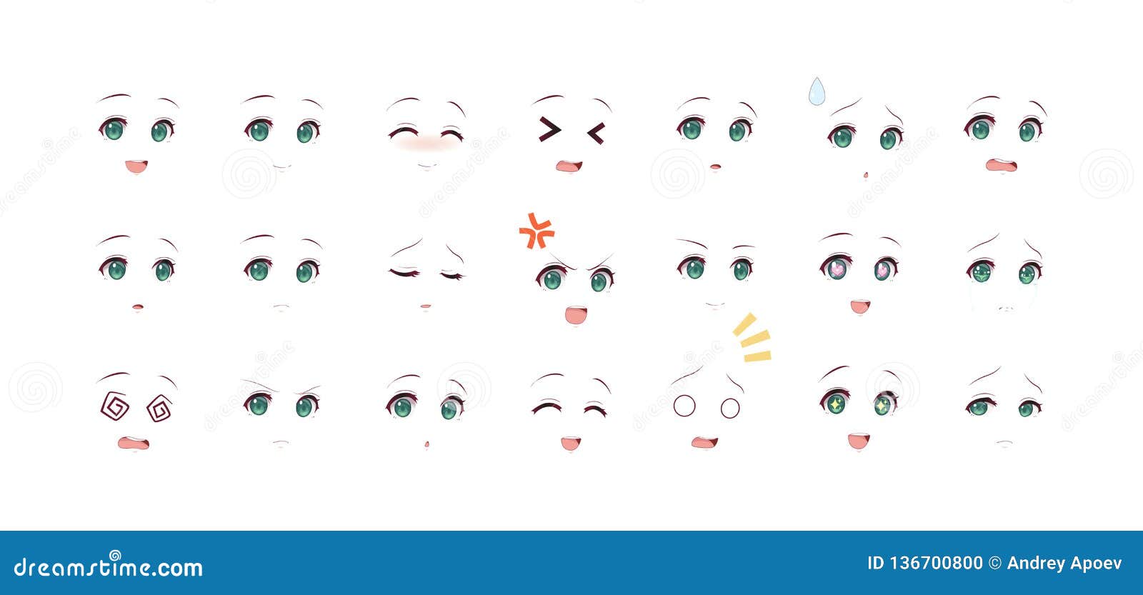 Olhos Das Emoções De Meninas Do Manga Do Anime Ilustração do Vetor -  Ilustração de boca, diferente: 136700795