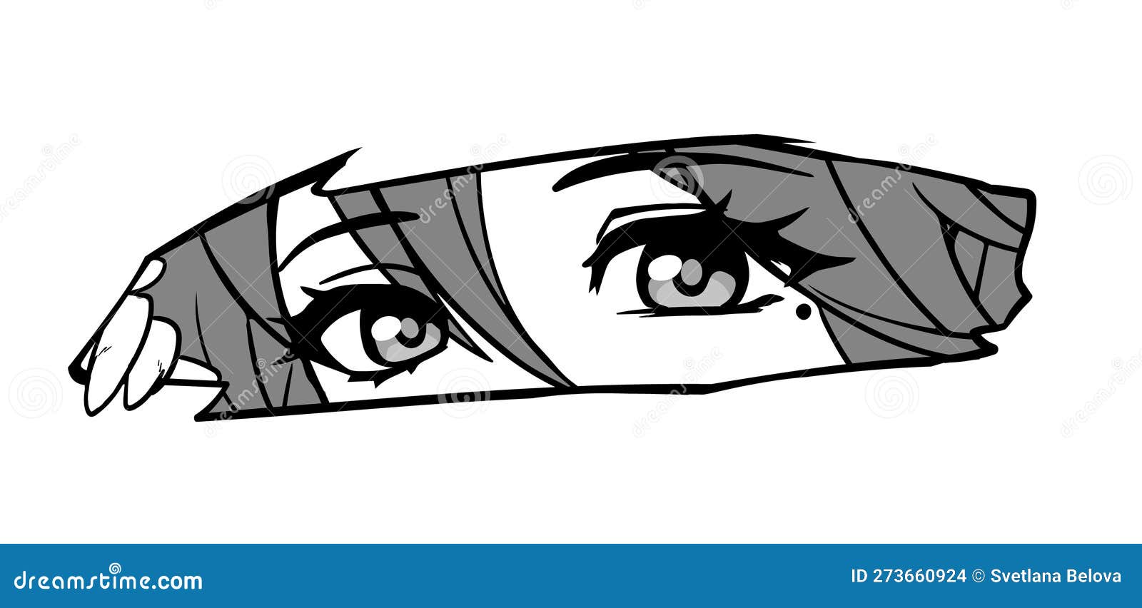 Vetores de Cara De Anime Triste Estilo Mangá Grandes Olhos Azuis