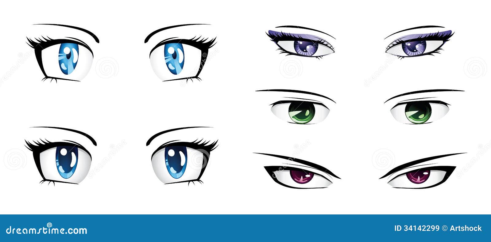 Vetores de Olhos Masculinos Do Estilo Do Anime Em Cores Diferentes e mais  imagens de Olho - iStock