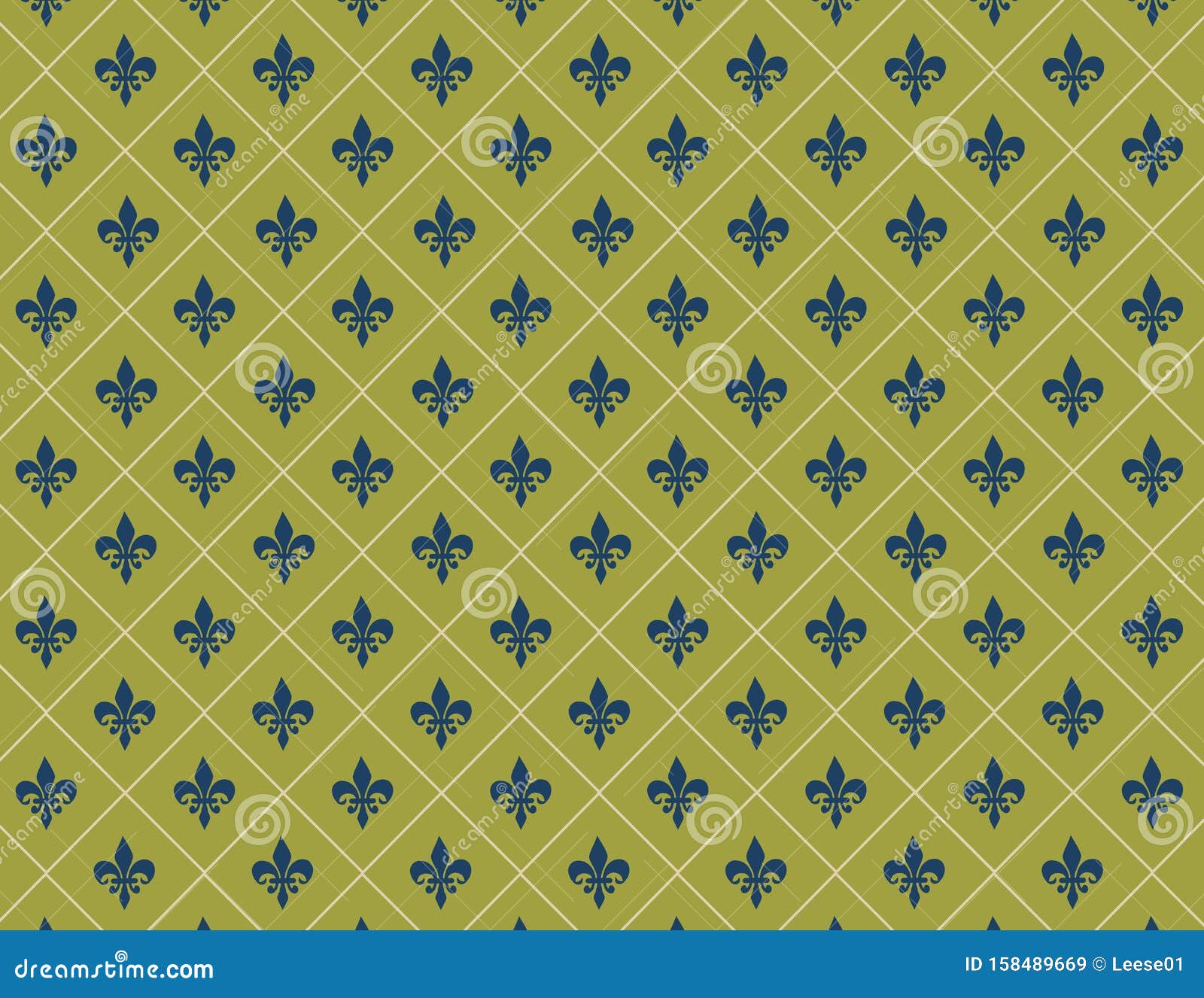 Olijf En Dark Blue Fleur De Lis Wallpaper Stock Illustratie