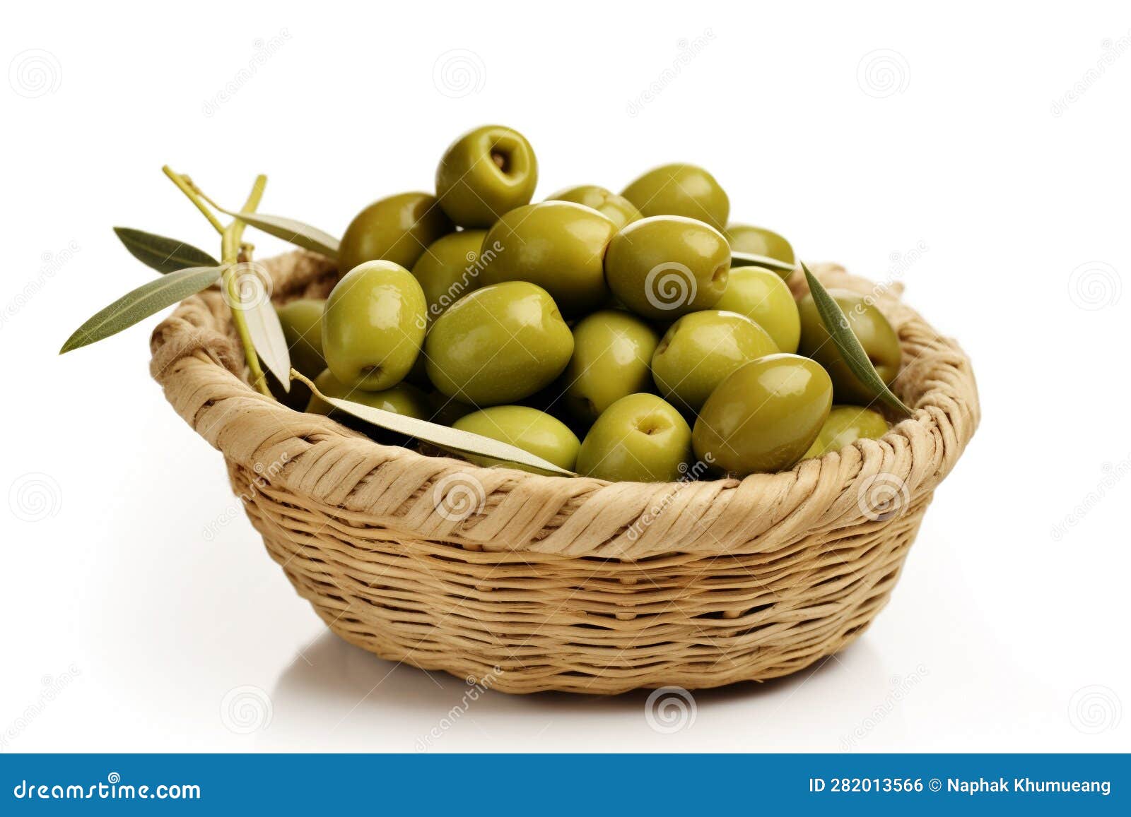 Olive in a Basket on White Background. Ai Generative Stock Illustration