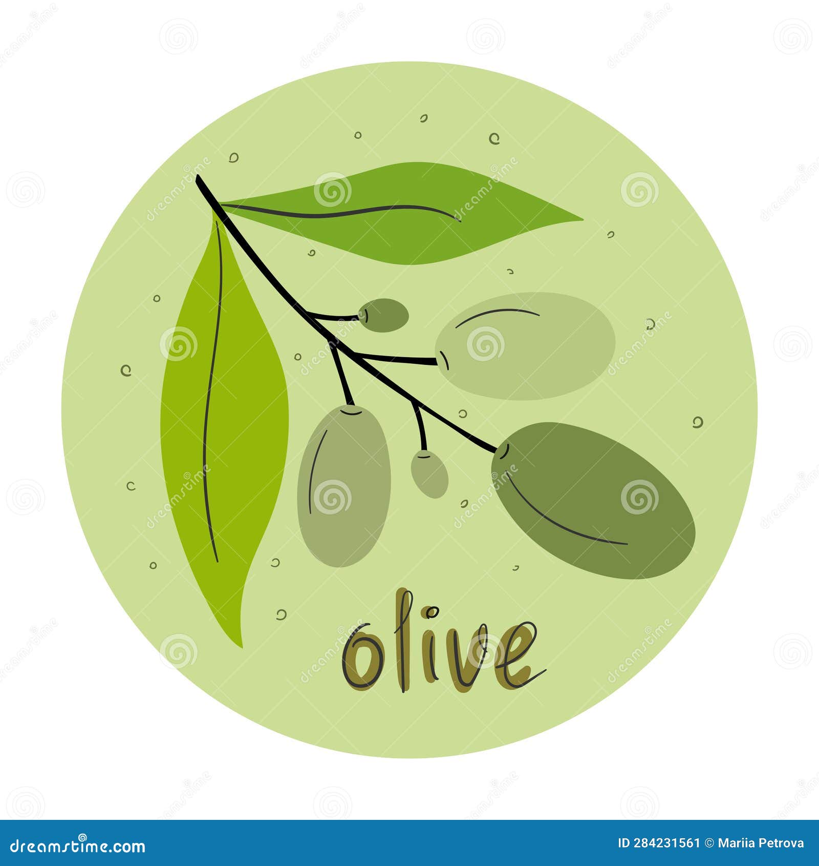 Olive Branch in Round Shape Isolated on White Background. Vector Stock
