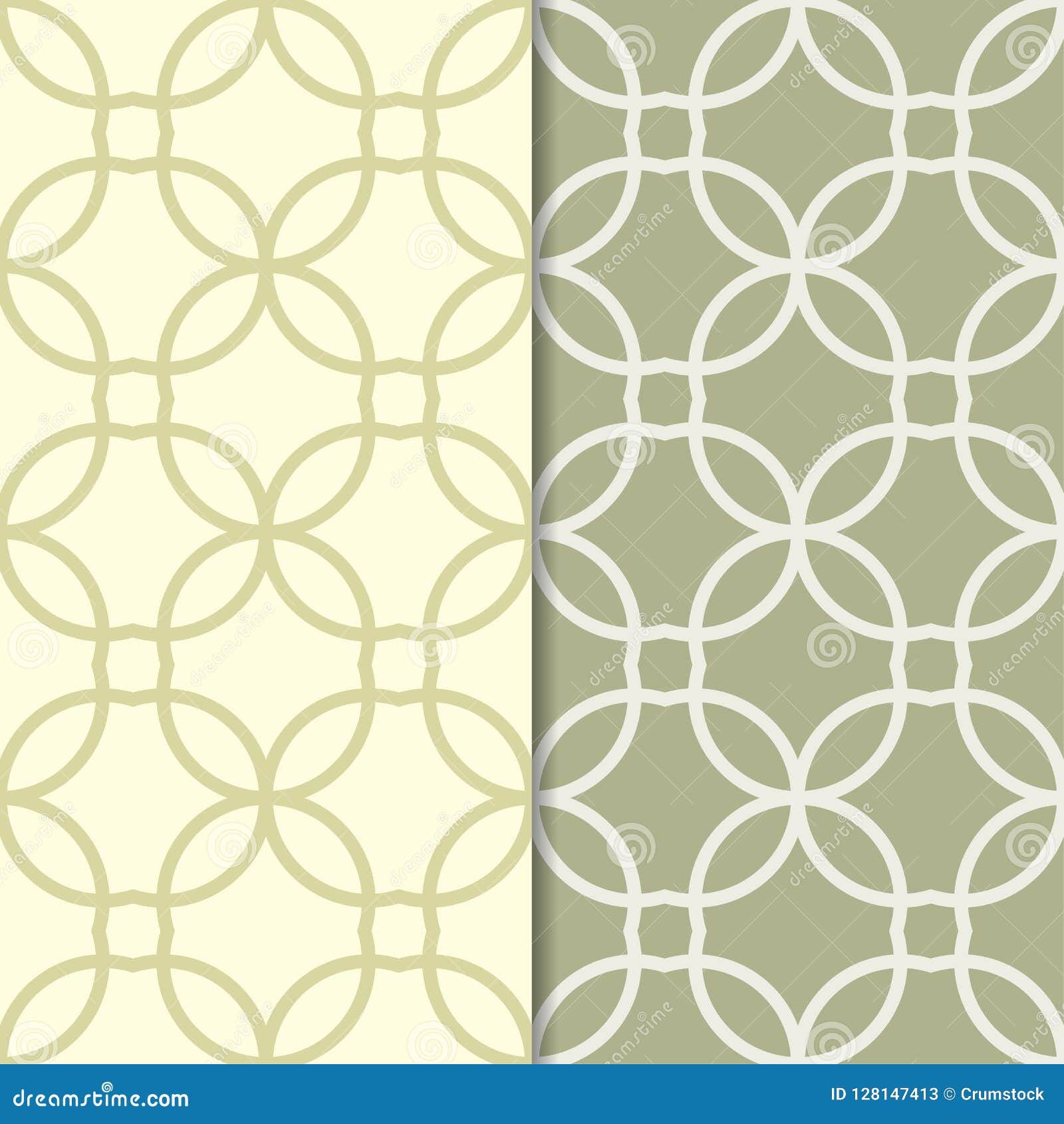 Olive Green Geometric Set of Seamless Patterns Stock Vector