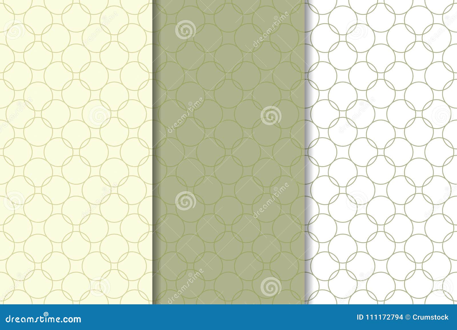 Olive Green and White Geometric Seamless Patterns Stock Vector
