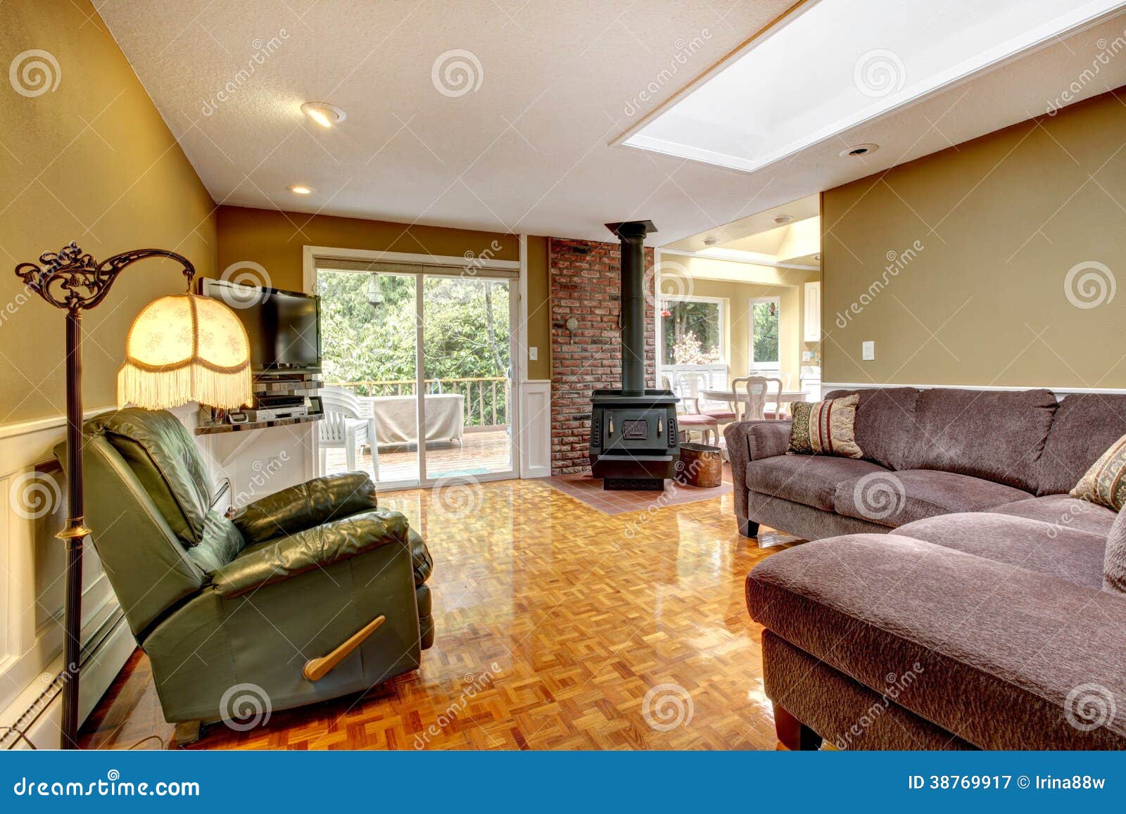 Olive Living Room With Antique Stove Stock Image Image Of