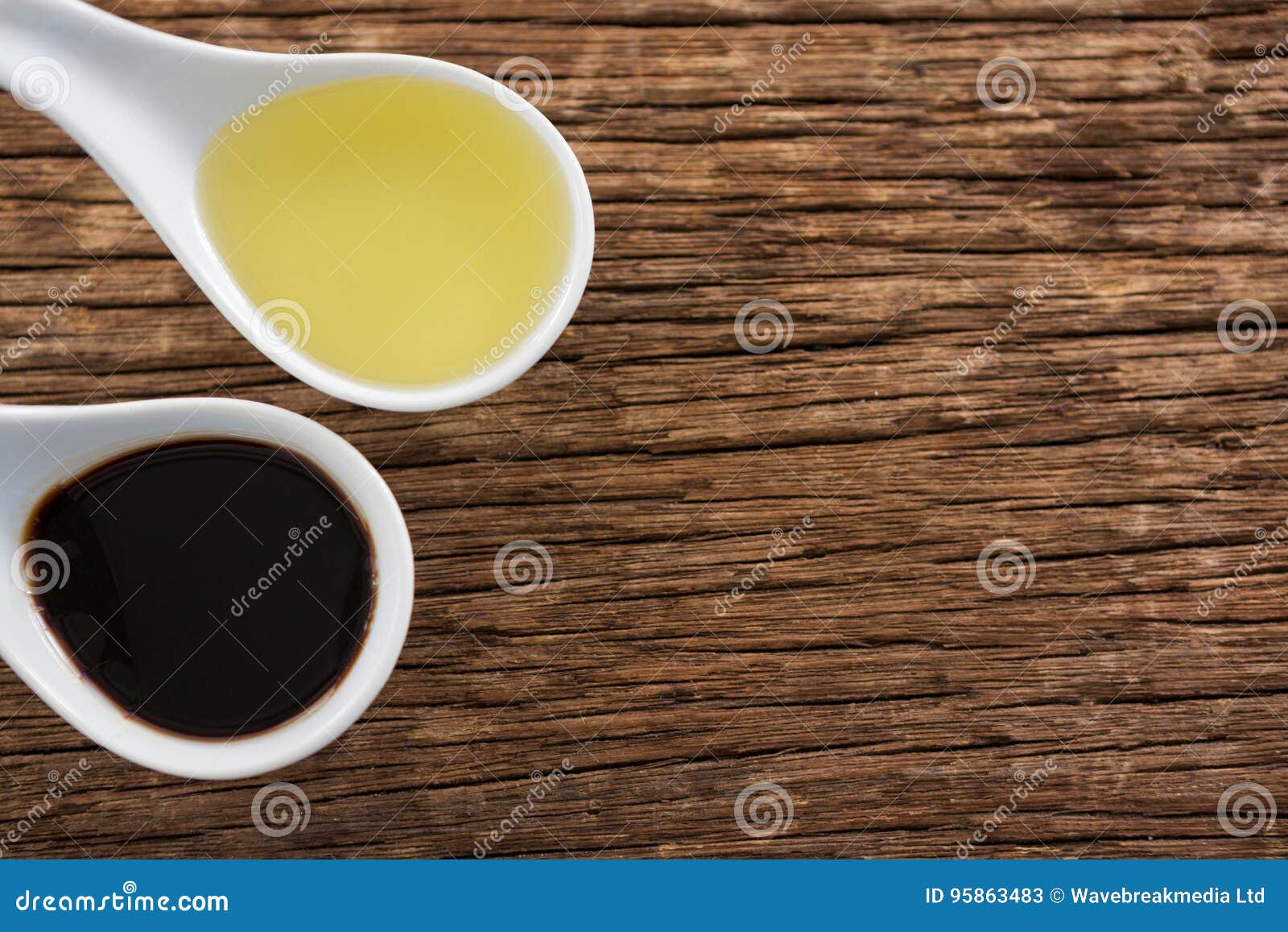 Olive Oil and Balsamic Vinegar in Spoon Stock Image Image of