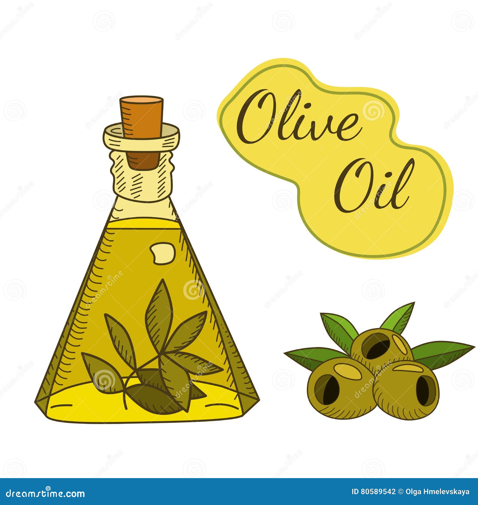 Vector Watercolor Illustration Of Olive Oil Stock