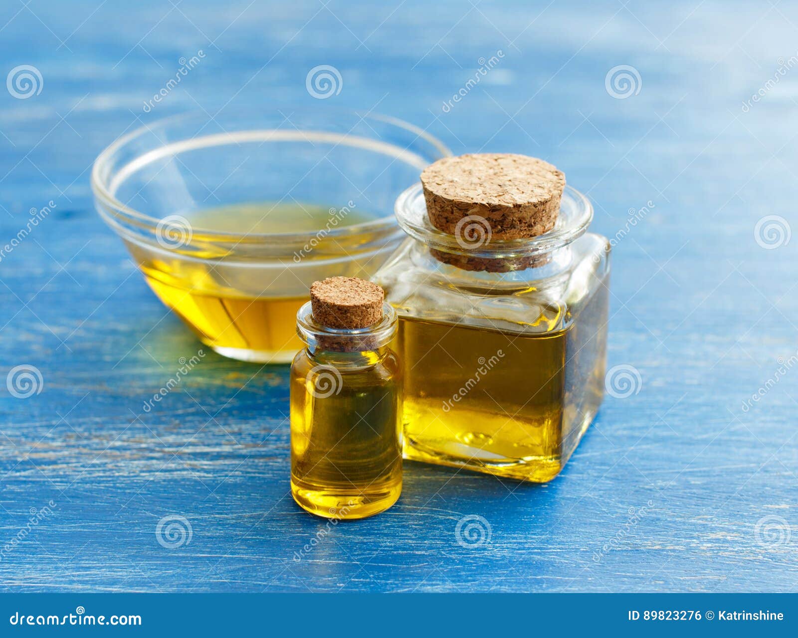 Olive Oil in Bottles on a Blue Background Stock Photo Image of rustic