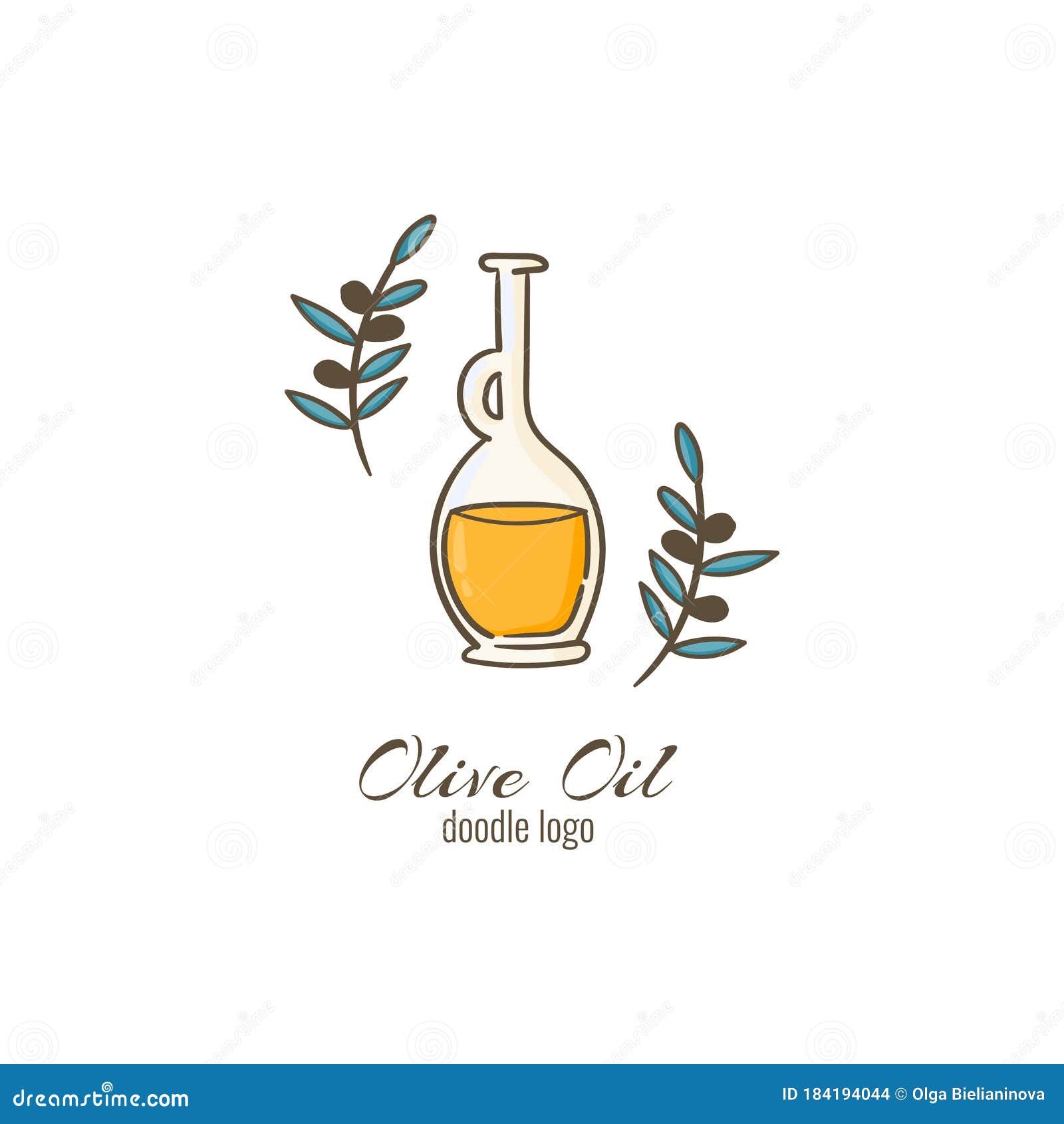Olive Oil Doodle Cartoon Logo. Hand Drawn Bottle with Olive Oil and Olive  Branches Stock Illustration - Illustration of design, emblem: 184194044