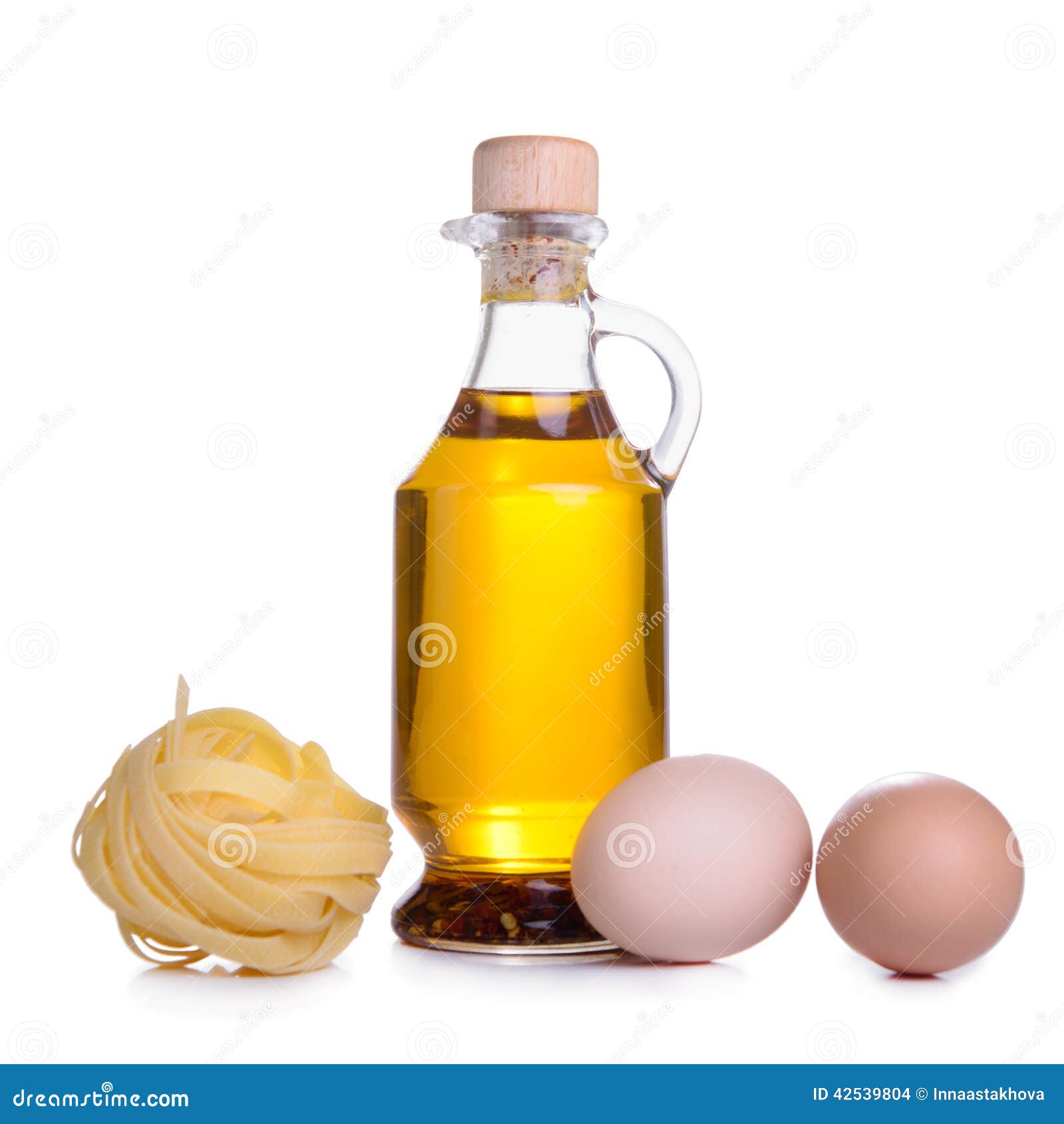 Olive oil eggs spaghetti stock photo. Image of decanter 42539804