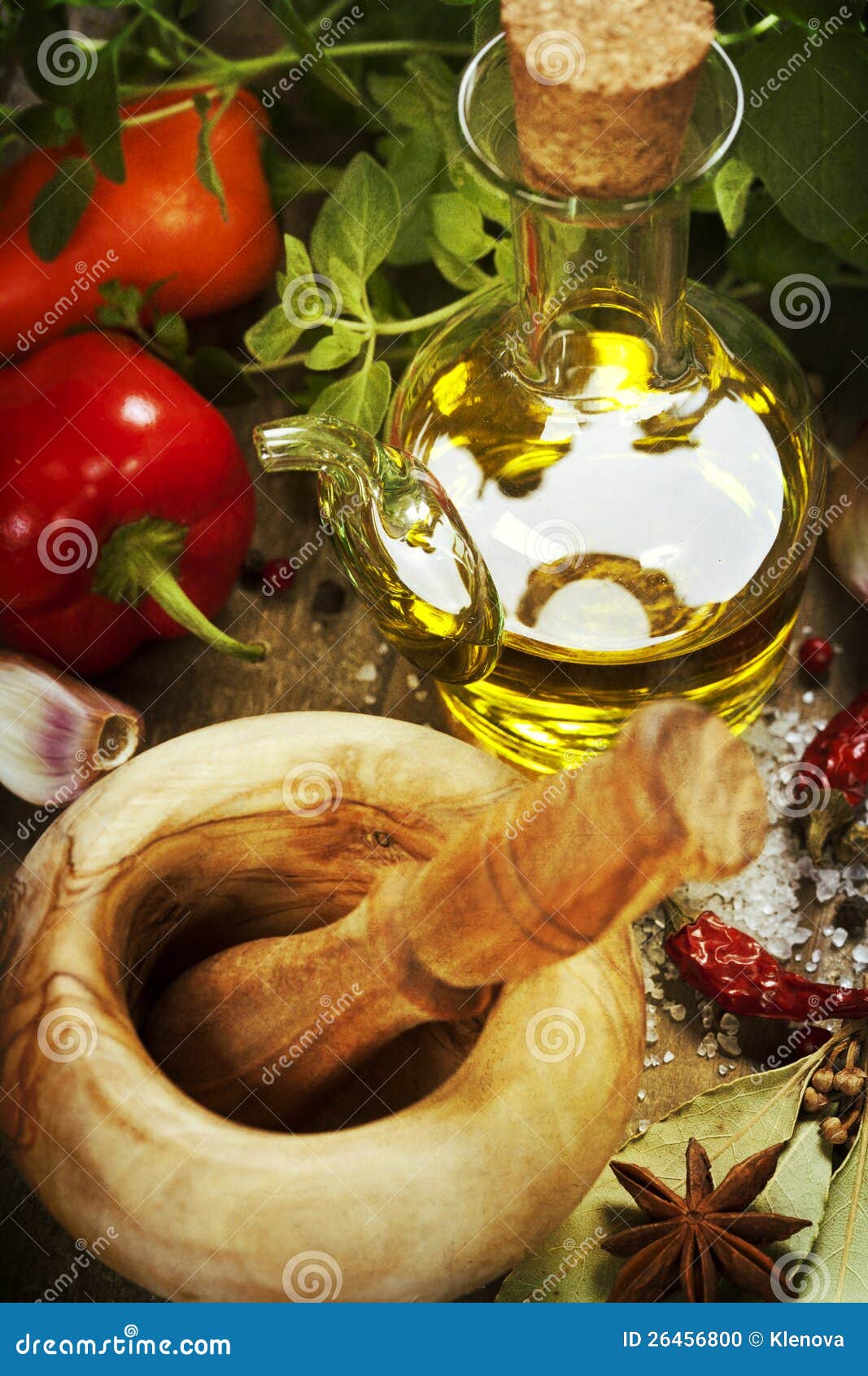 Olive Oil, Herbs and Spices Stock Photo Image of pestle, aroma 26456800