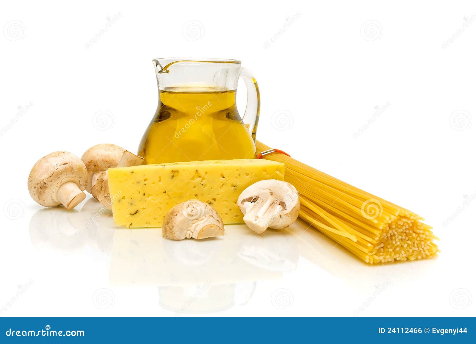 Olive Oil, Mushrooms, Spaghetti and Cheese Stock Photo Image of green
