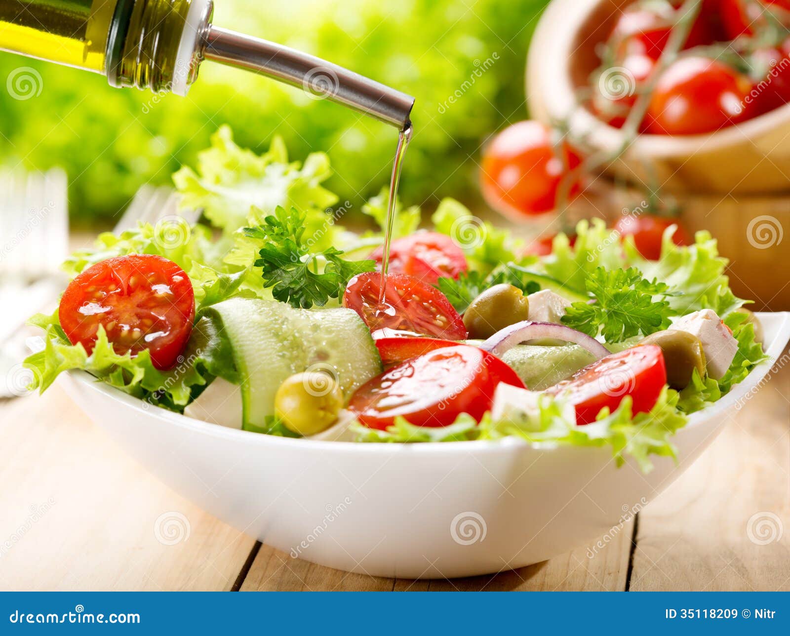 Olive Oil Pouring Over Salad Stock Image Image of healthy, ingredient 35118209