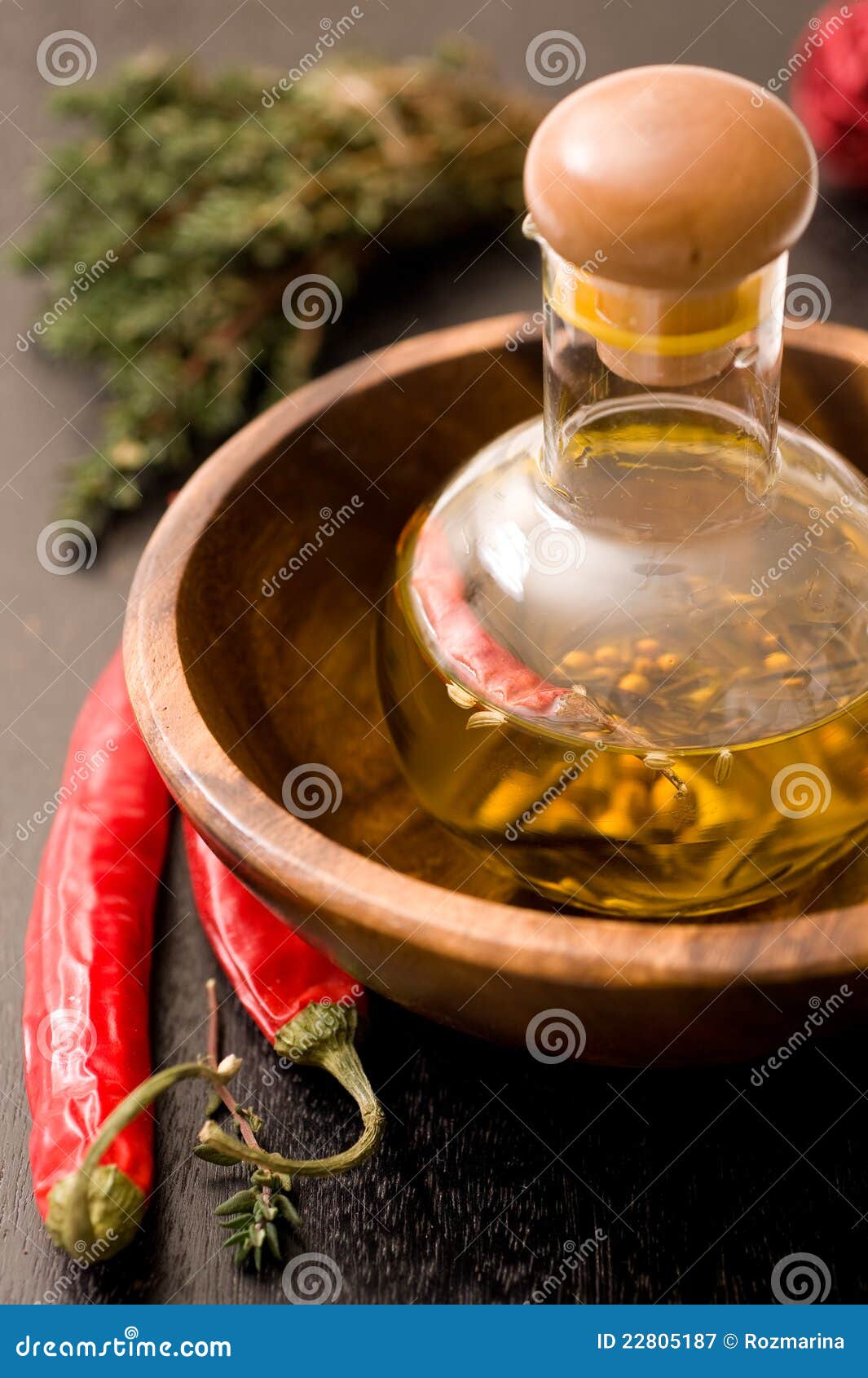 Olive oil and red pepper stock image. Image of thyme 22805187