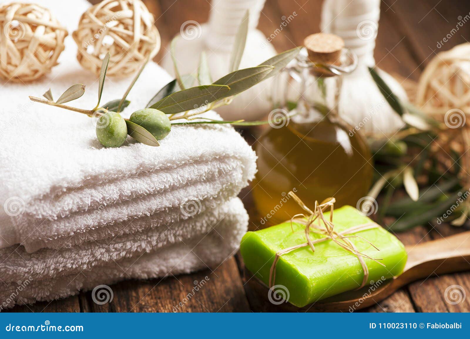 Olive Oil Soap and Bath Towel Stock Photo Image of health, block