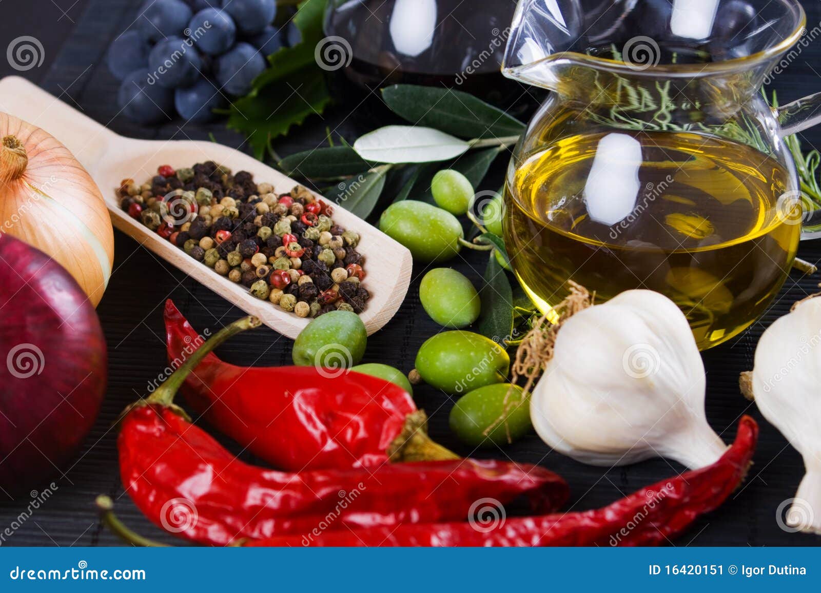 Olive Oil with Spices and Food Ingredients Stock Image Image of