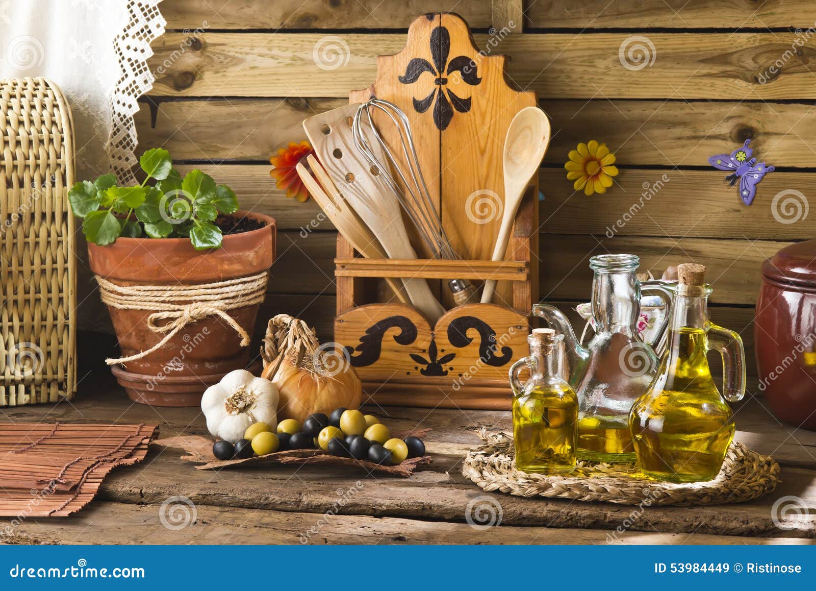 Olive Oils in Rustic Kitchen Stock Image Image of kitchenware