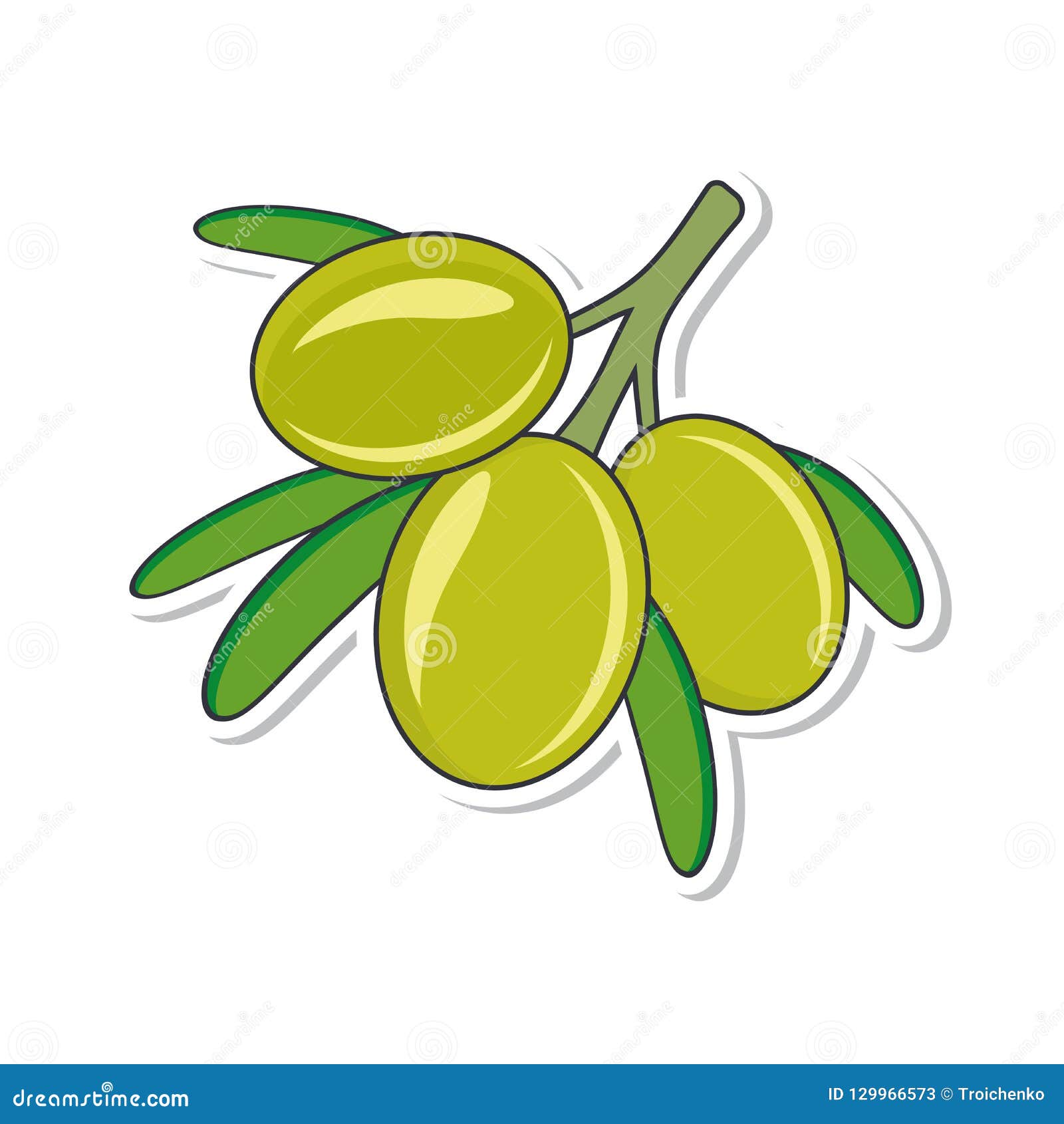 Olive Tree Branch Flat Icon. Sticker Isolated On White Background