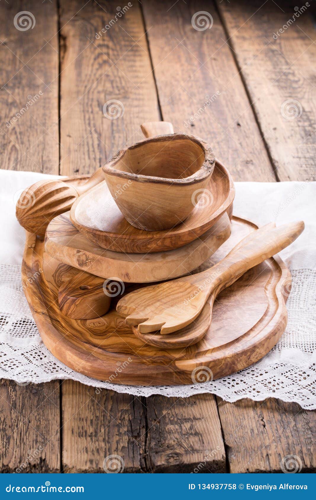 Olive wood kitchenware stock photo. Image of material 134937758