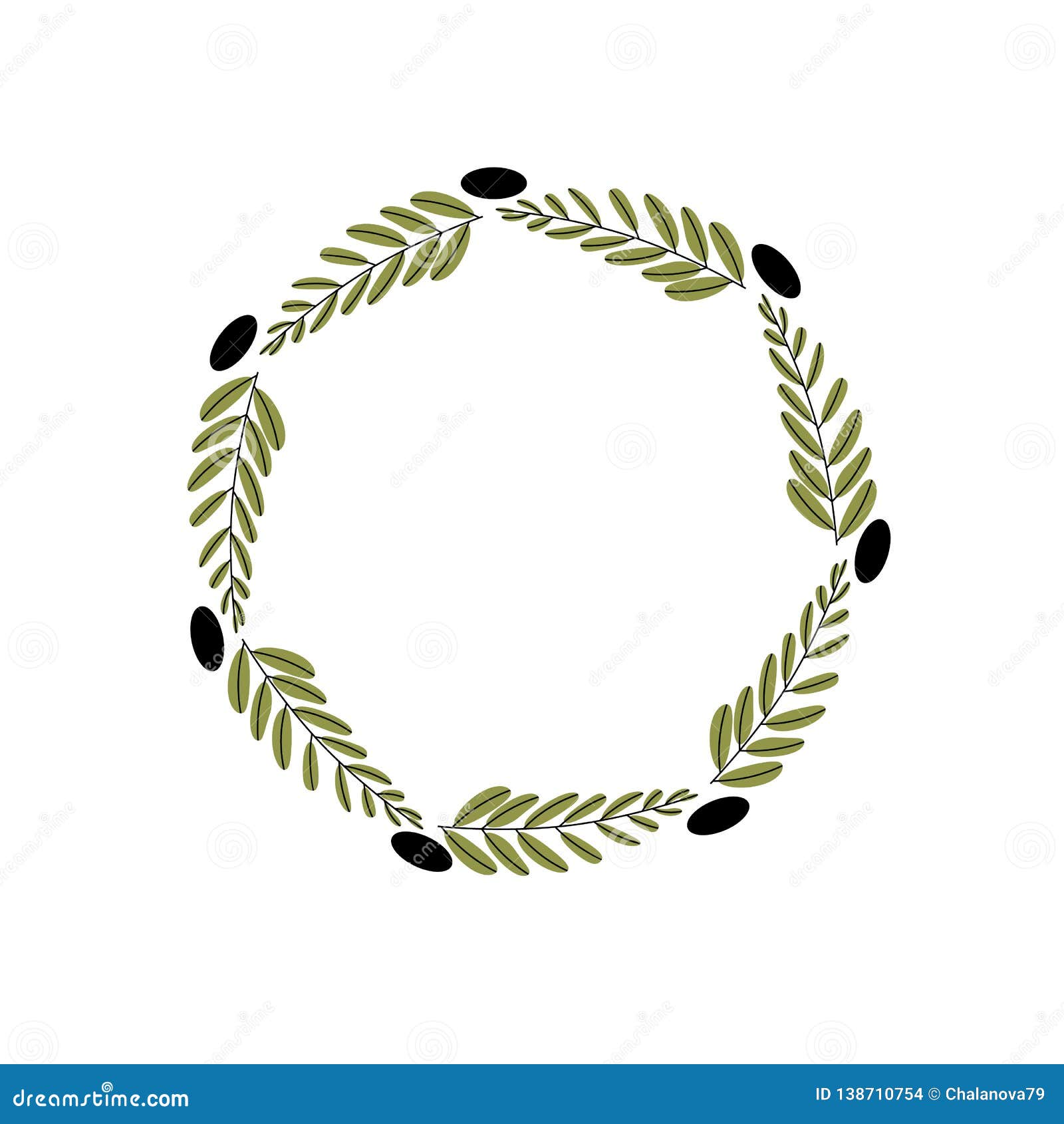 Olive Wreath, Vector Illustration. Beautiful Floral Leaves Design