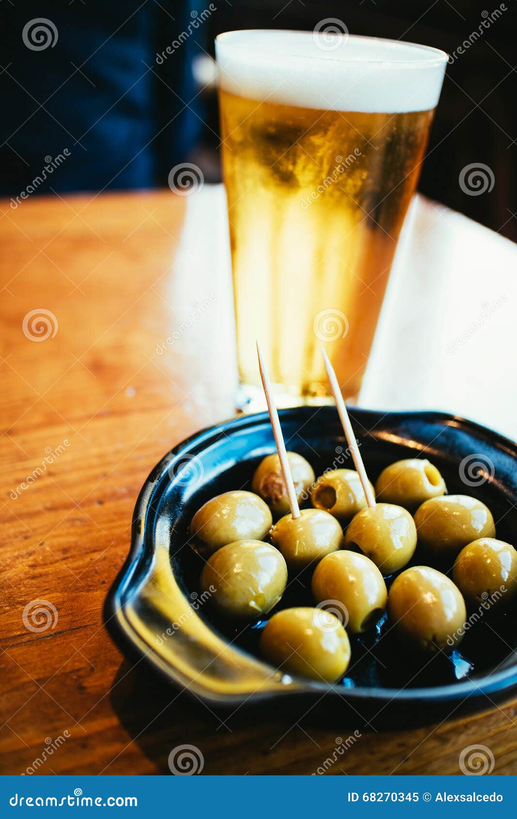 Olives and beer snack stock image. Image of summer, spanish 68270345