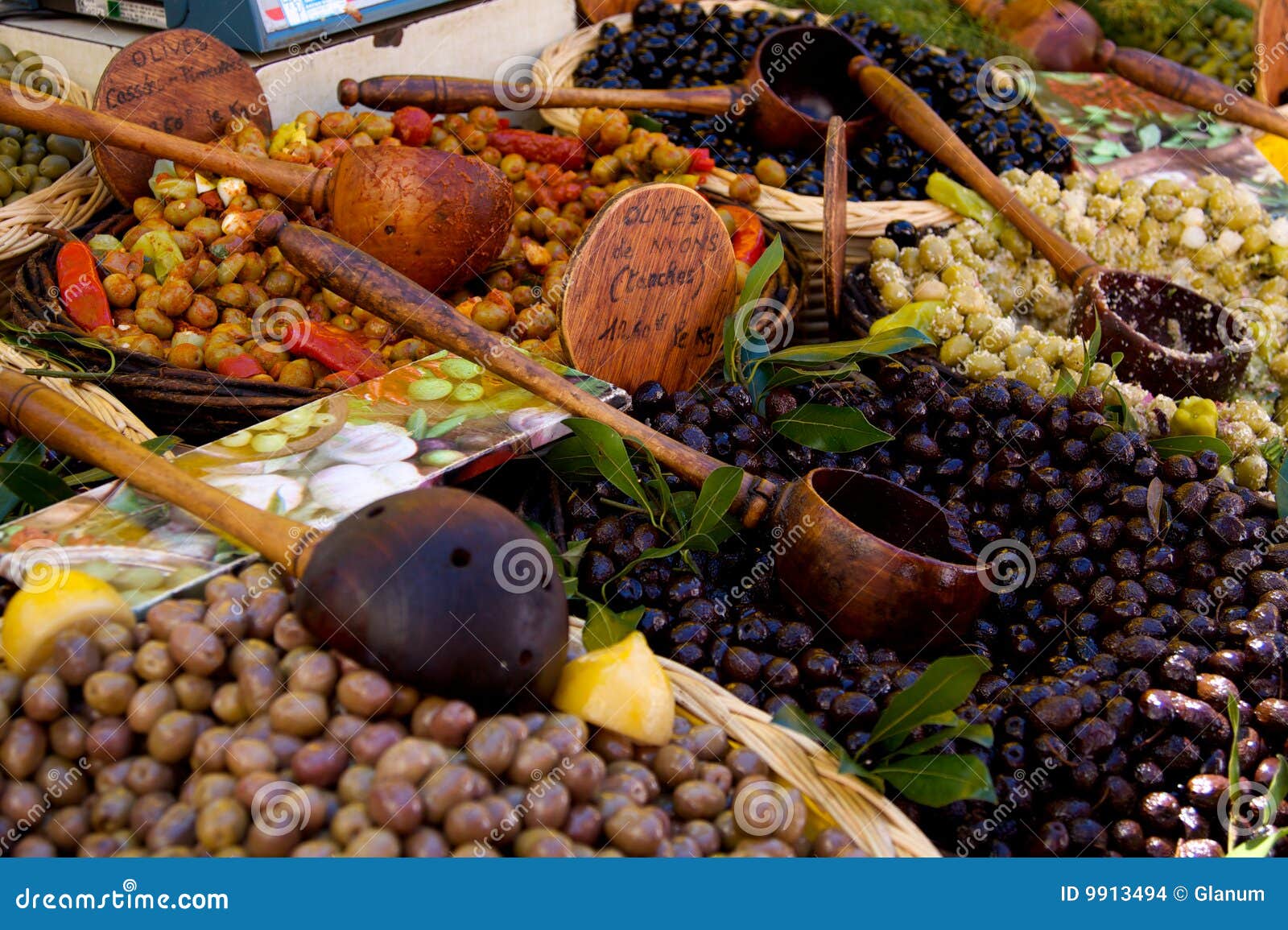 Olives on a Market stall stock photo. Image of market 9913494