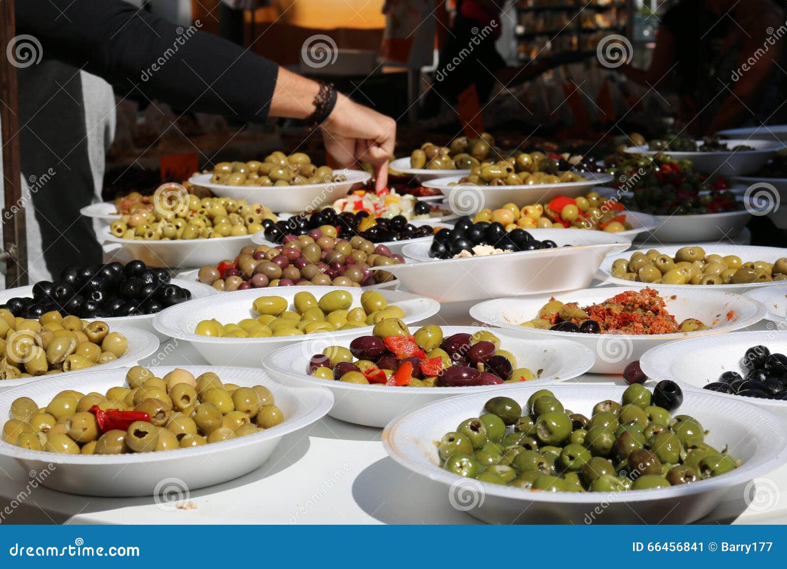 Olives on a Market Stall. stock image. Image of marinated 66456841