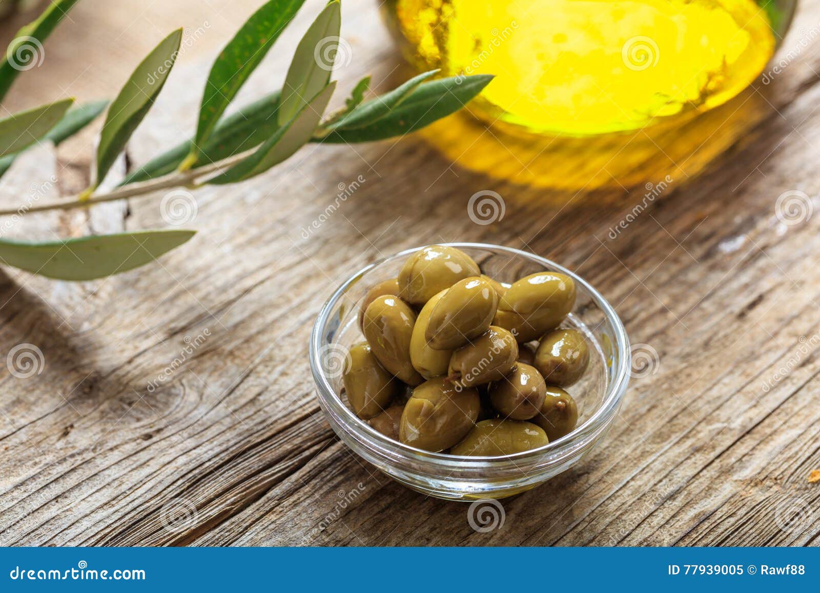 Olives and Olive Oil on a Table Stock Image Image of nutrition
