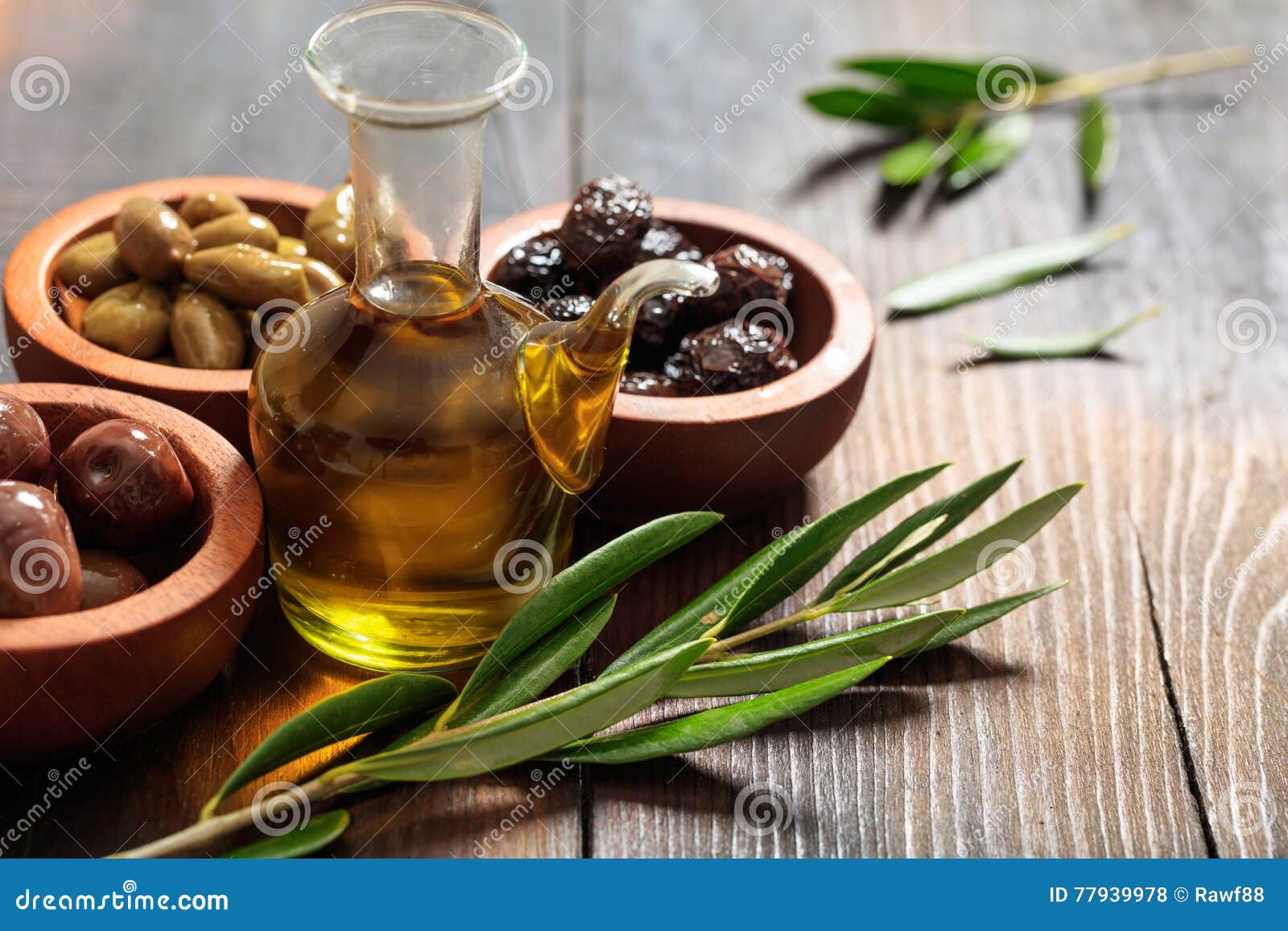 Olives and Olive Oil on a Table Stock Photo Image of closeup, liquid