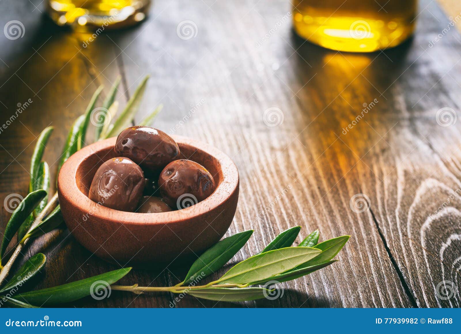 Olives and Olive Oil on a Table Stock Photo Image of branch, organic