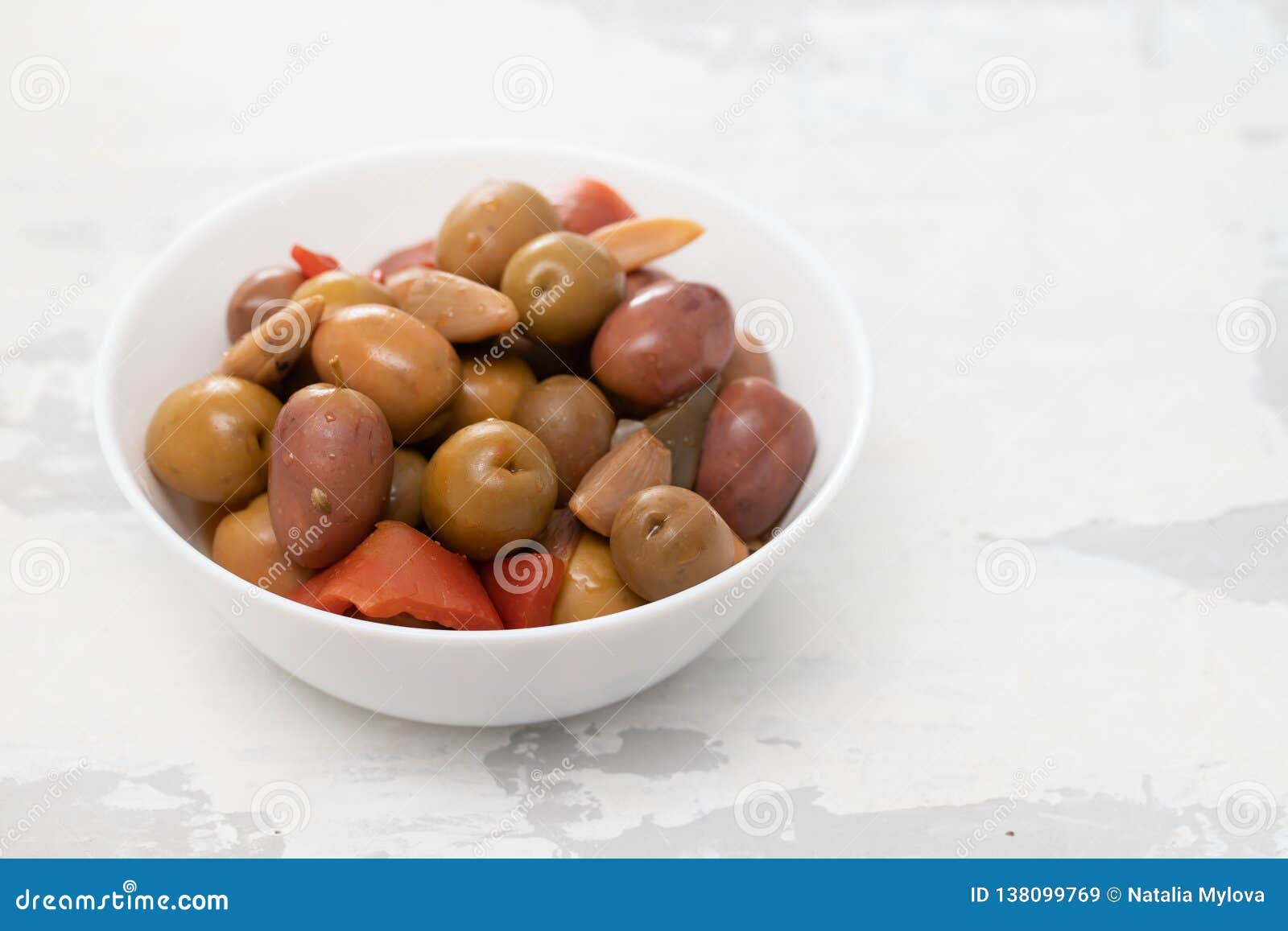 Olives in White Bowl on Gray Background Stock Image Image of