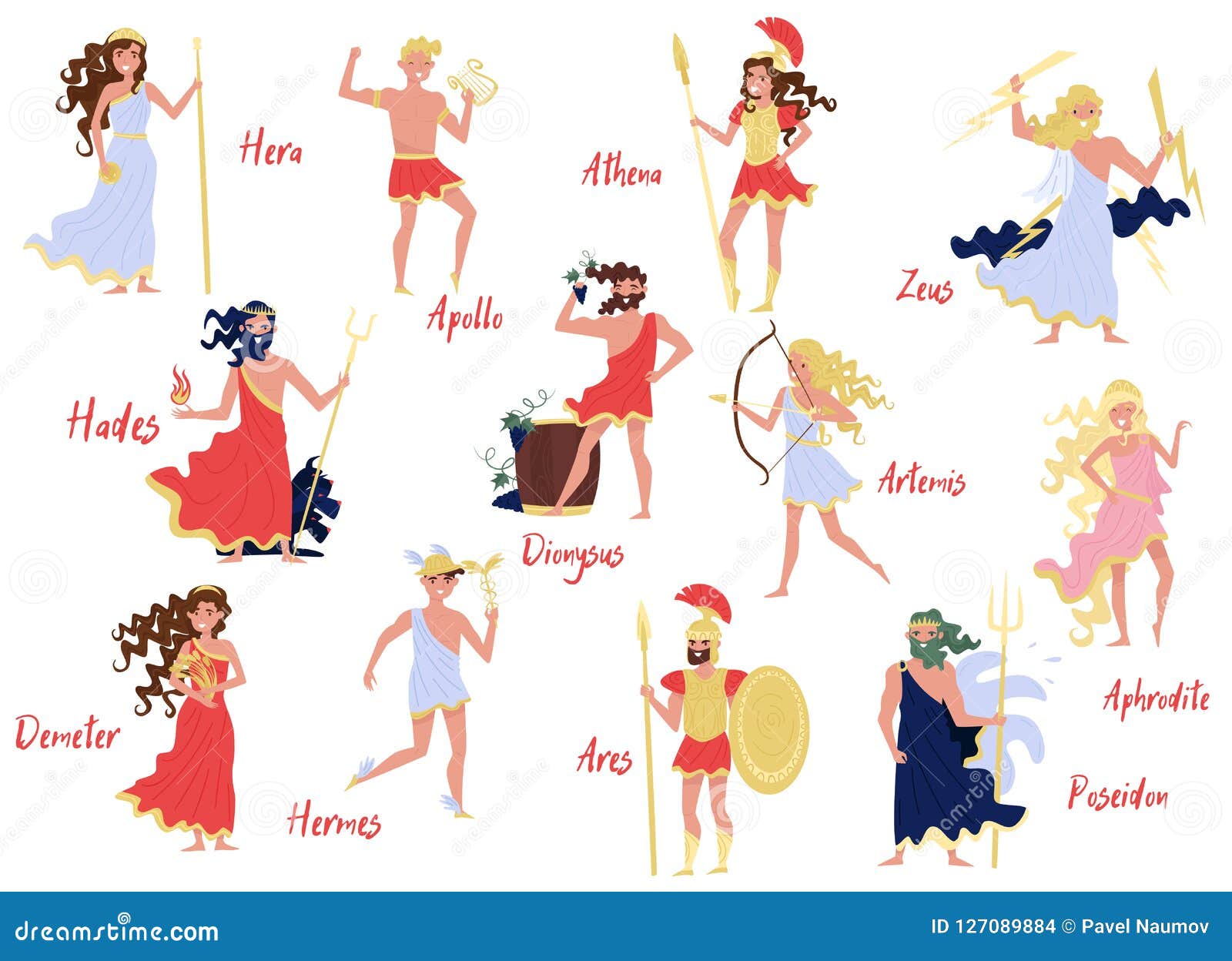 Olympian Greek Gods Set Hera Dionysus Zeus Demetra Hermes Ares Artemis Aphrodite