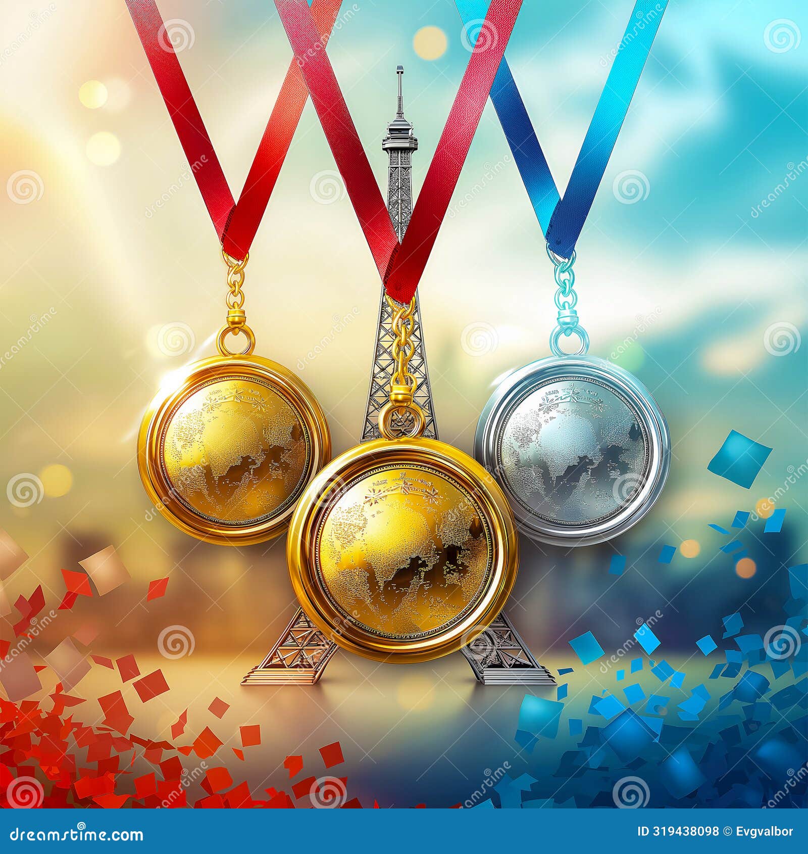 the olympic games in paris, france, 2024. beautiful and well-deserved gold, silver and bronze medals of the winners on