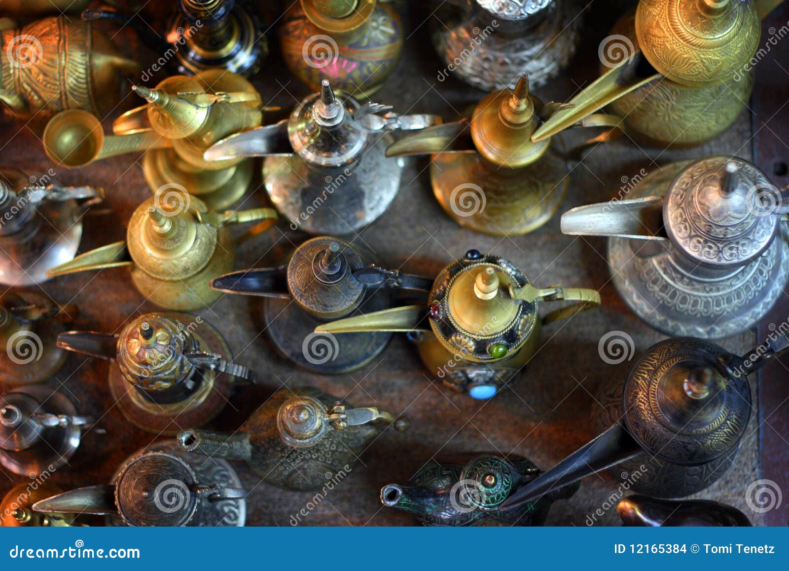 oman: arabic coffee pots in mutrah souk