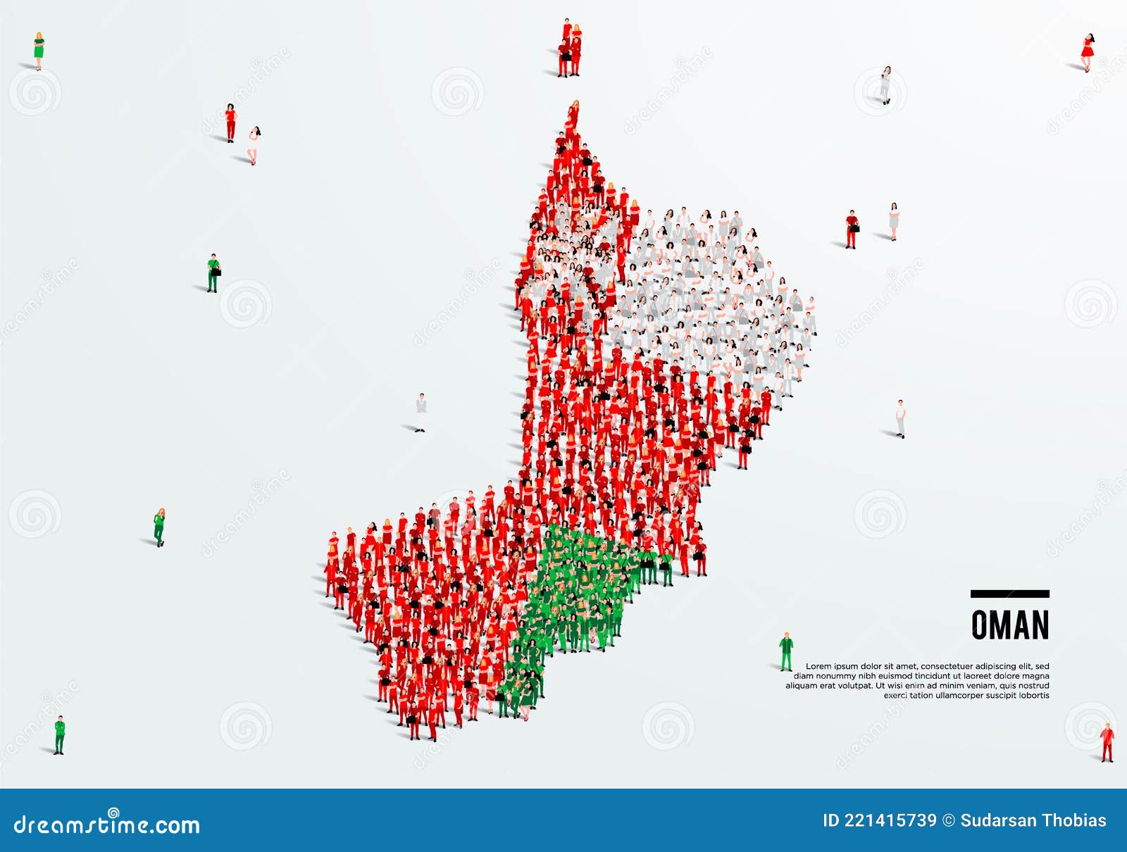 Oman Map and Flag. a Large Group of People in the Omani Flag Color Form To Create the Map Stock 