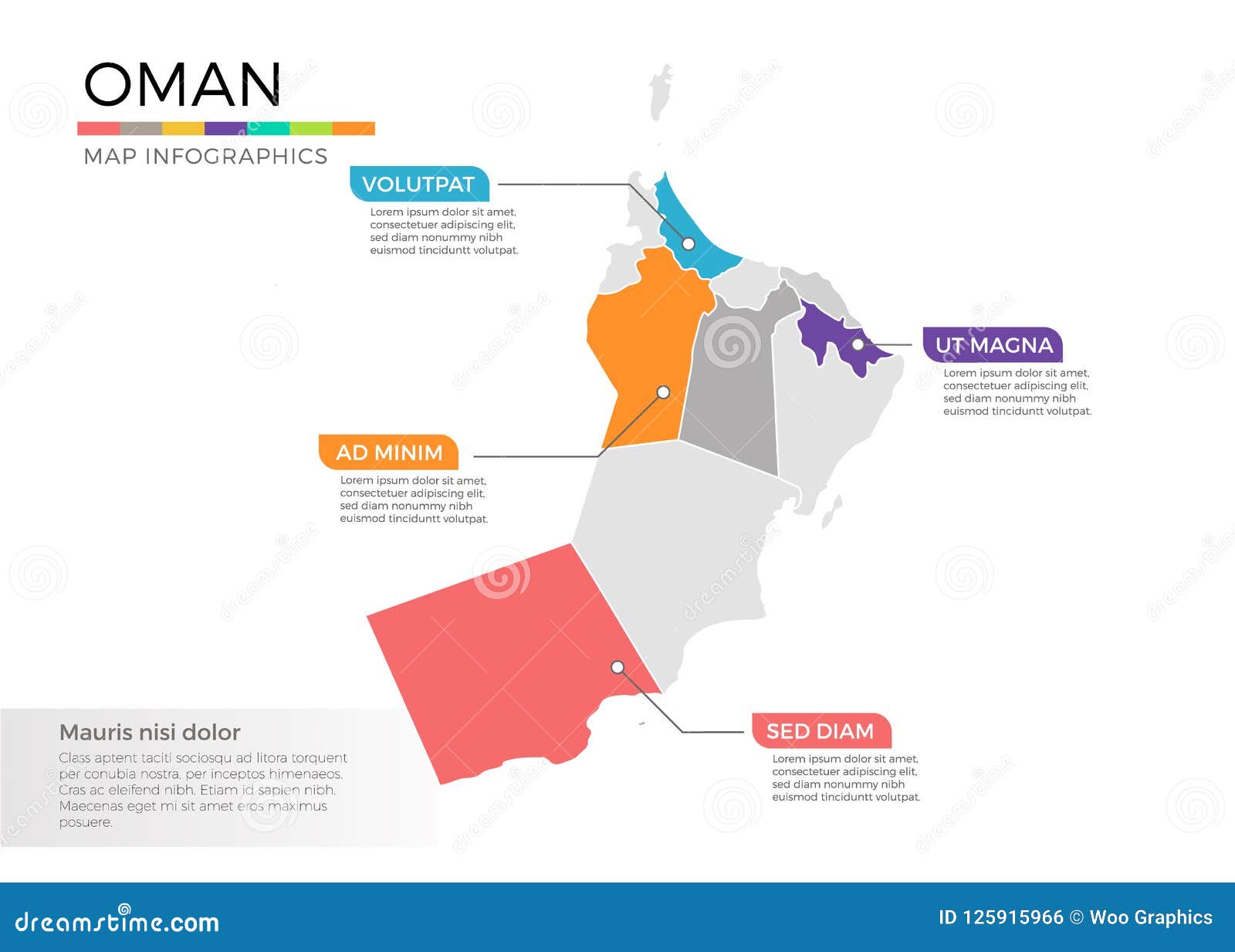 Oman Map Infographics Vector Template with Regions and Pointer Marks