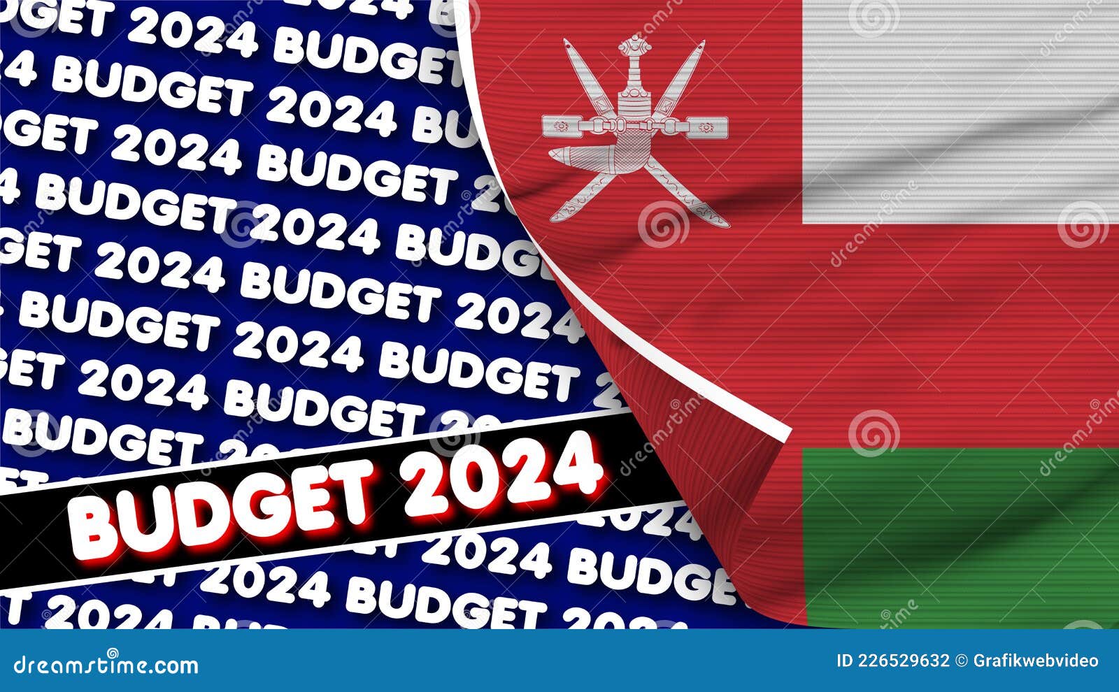 Oman Realistic Flag with Budget 2024 Title Fabric Texture 3D