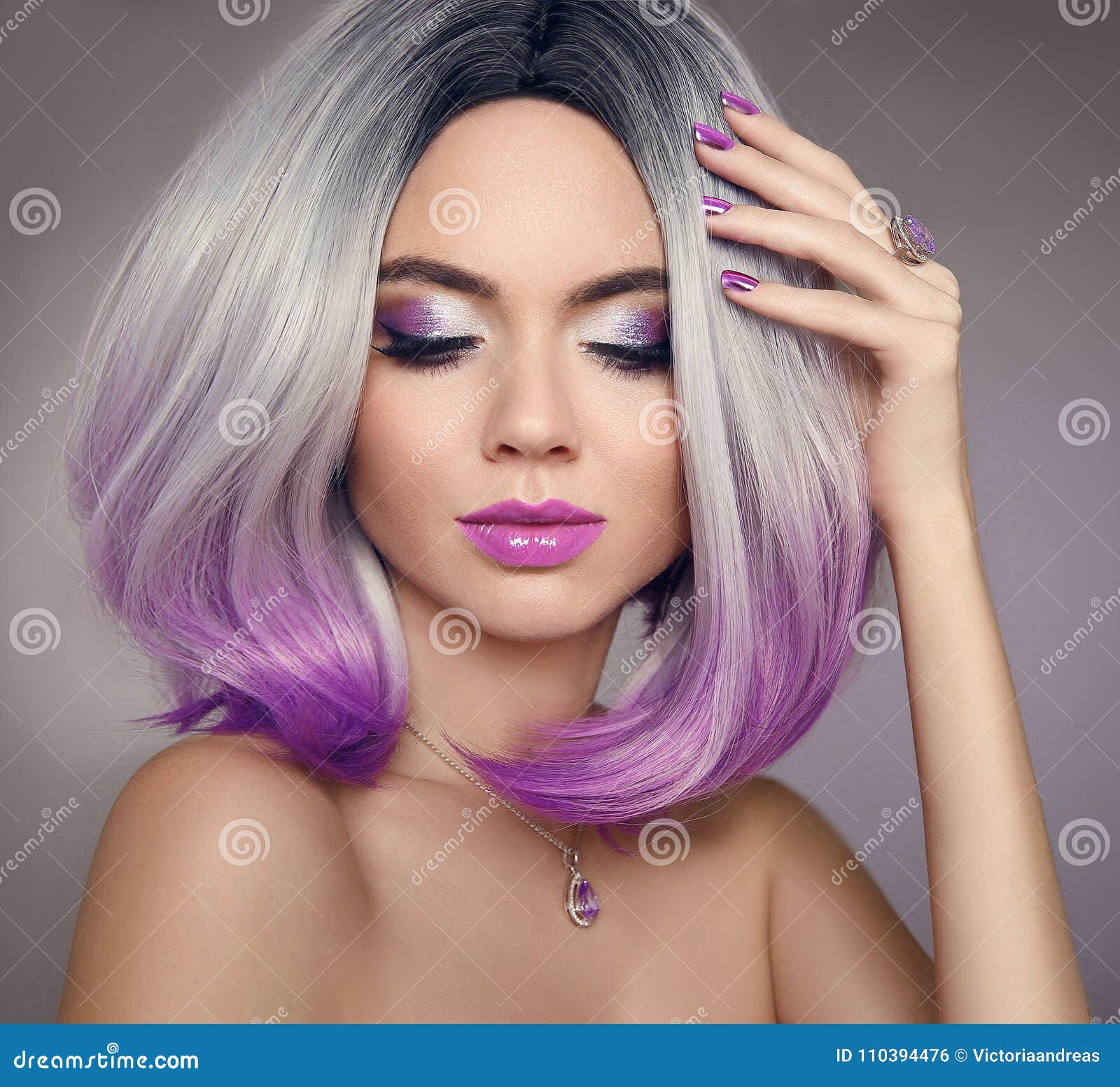 ombre bob hair coloring woman. beauty portrait of blond model wi
