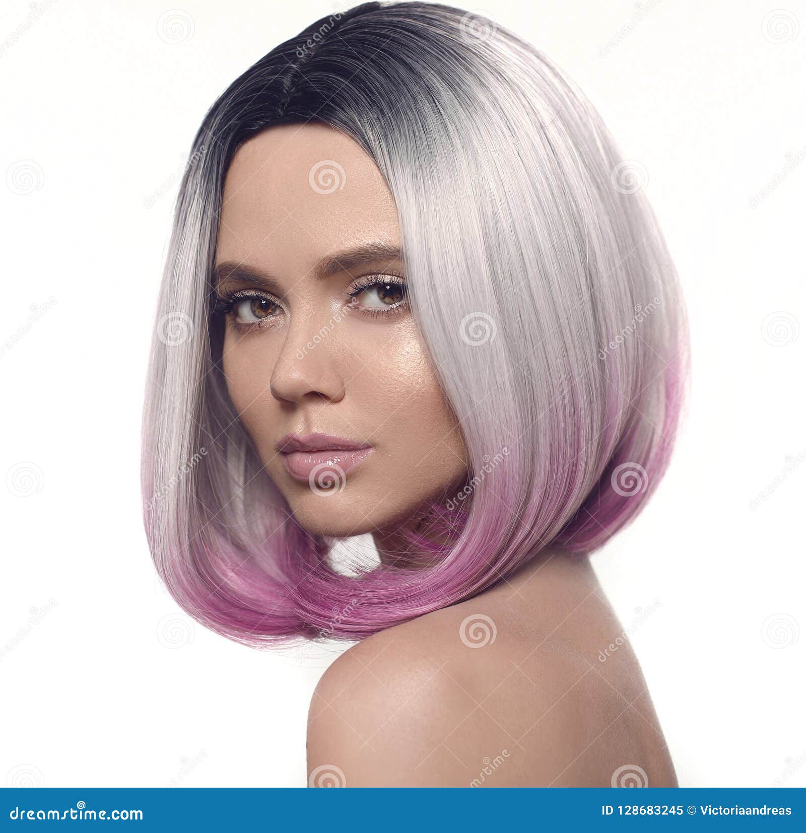 Ombre Bob Hairstyle Girl Portrait. Beautiful Short Hair Coloring