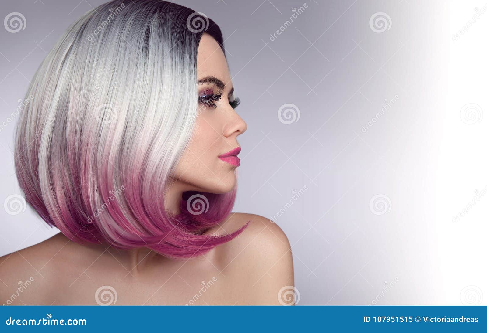 ombre bob short hairstyle. beautiful hair coloring woman. trendy