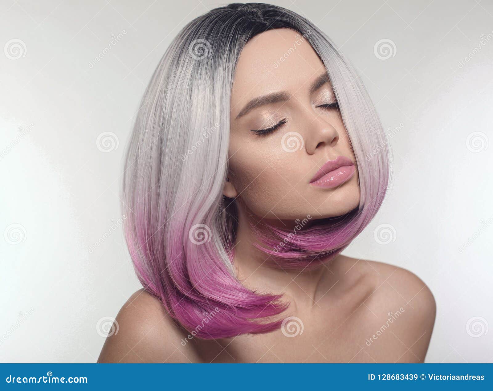 ombre bob short hairstyle. beautiful hair coloring woman. trendy