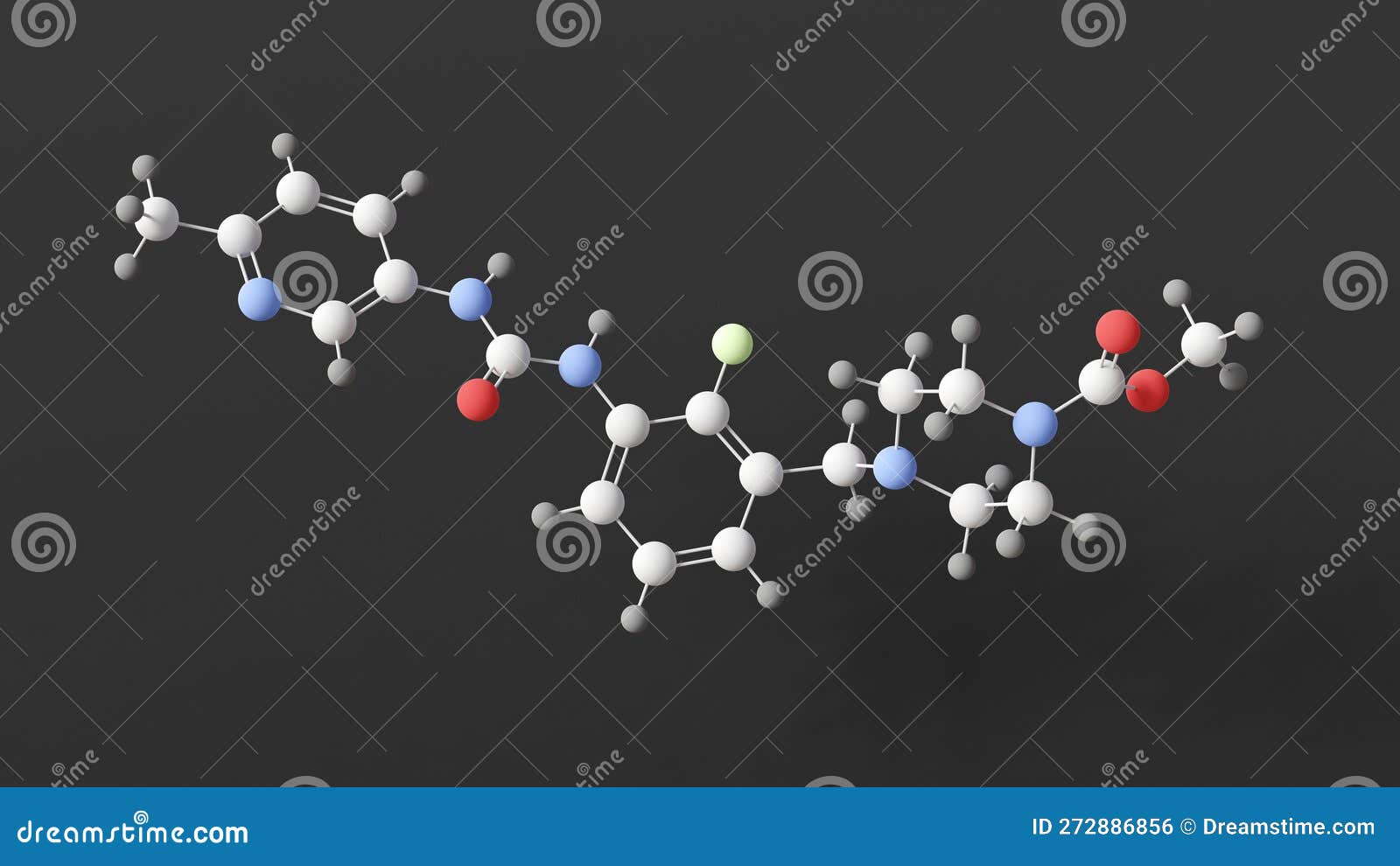 omecamtiv mecarbil molecule, molecular structure, cardiac-specific myosin activator, ball and stick 3d model, structural chemical