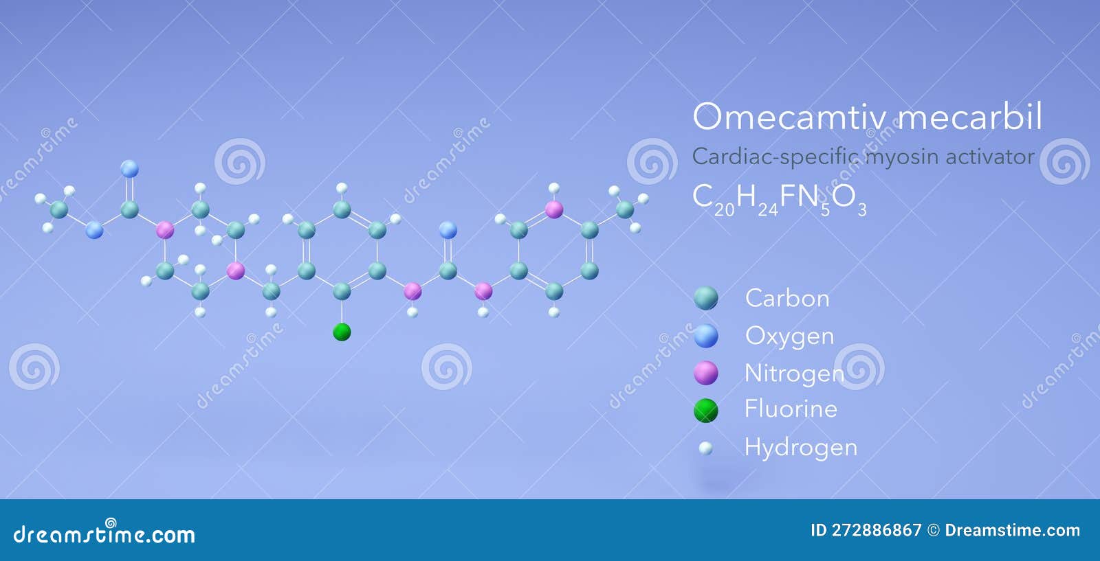 omecamtiv mecarbil molecule, molecular structures, cardiac-specific myosin activator, 3d model, structural chemical formula and
