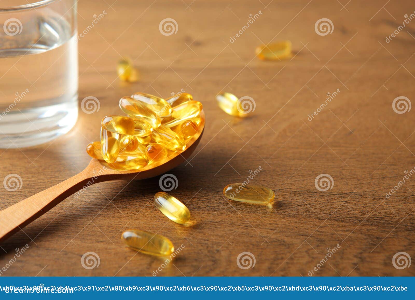 omega 3 capsules on the table close-up with place for text.